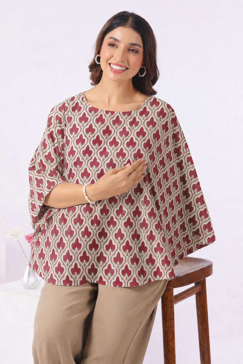 Wine Lattice Cotton Nursing Cover (One-Size)