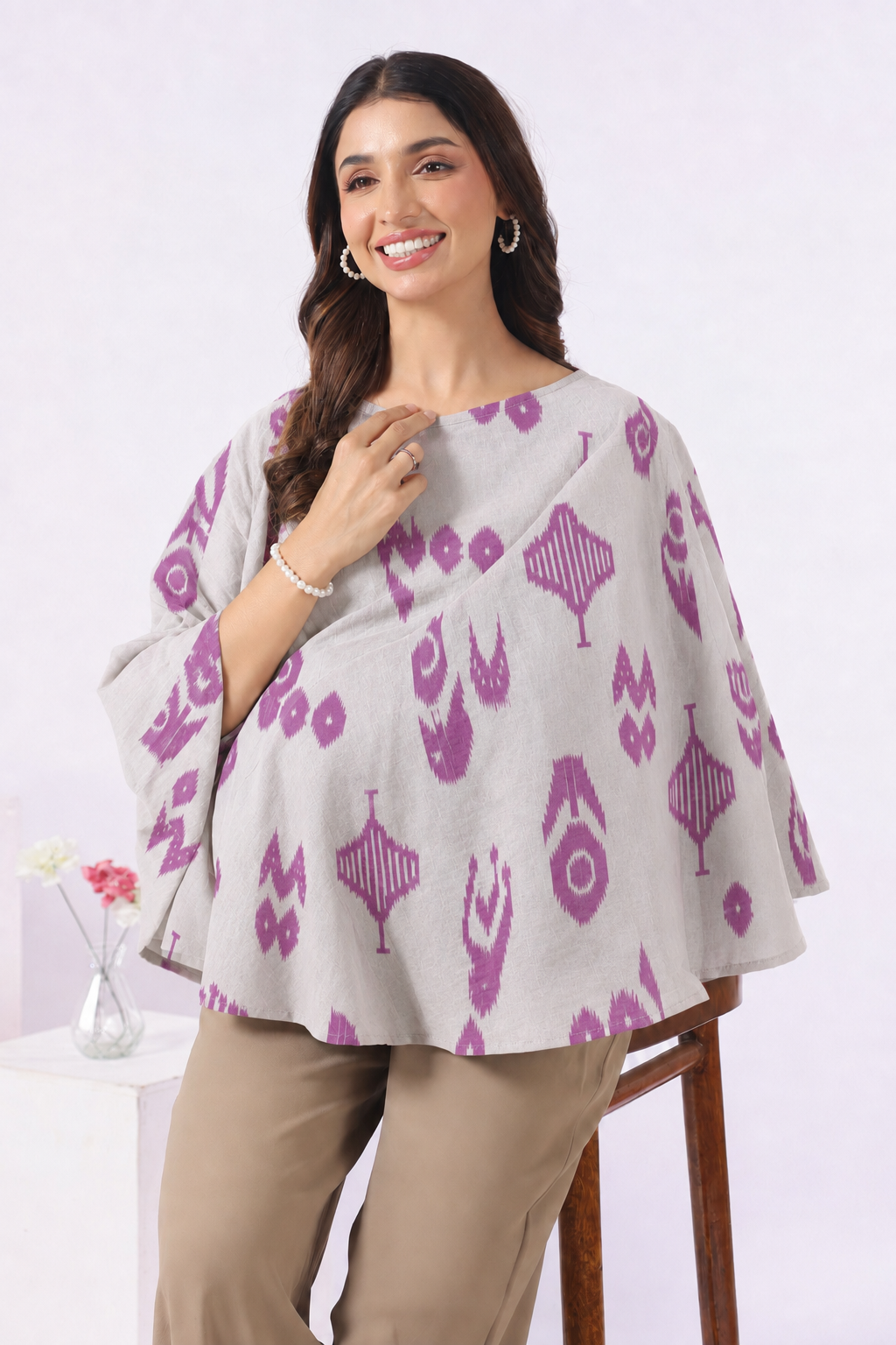 French Grey Classic Ikat Cotton Nursing Cover (One-Size)