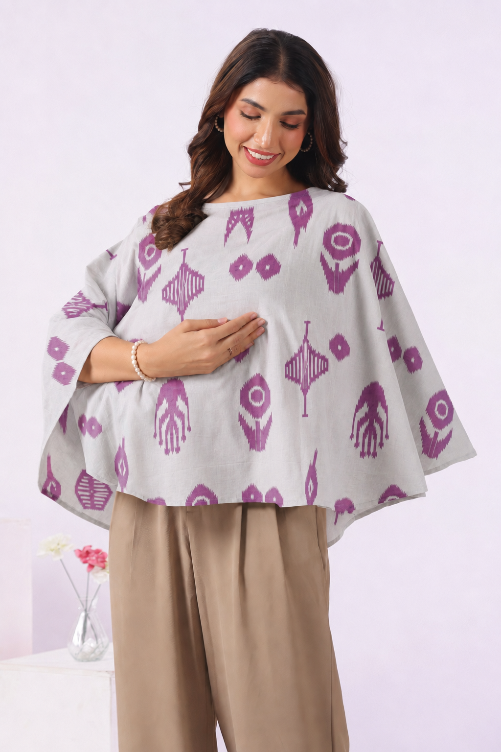 French Grey Classic Ikat Cotton Nursing Cover (One-Size)