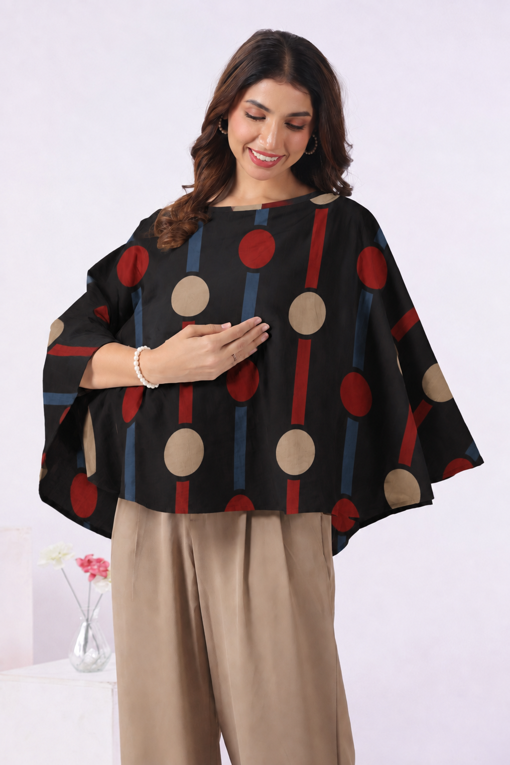 Black Geometric Ajrakh Cotton Nursing Cover (One-Size)