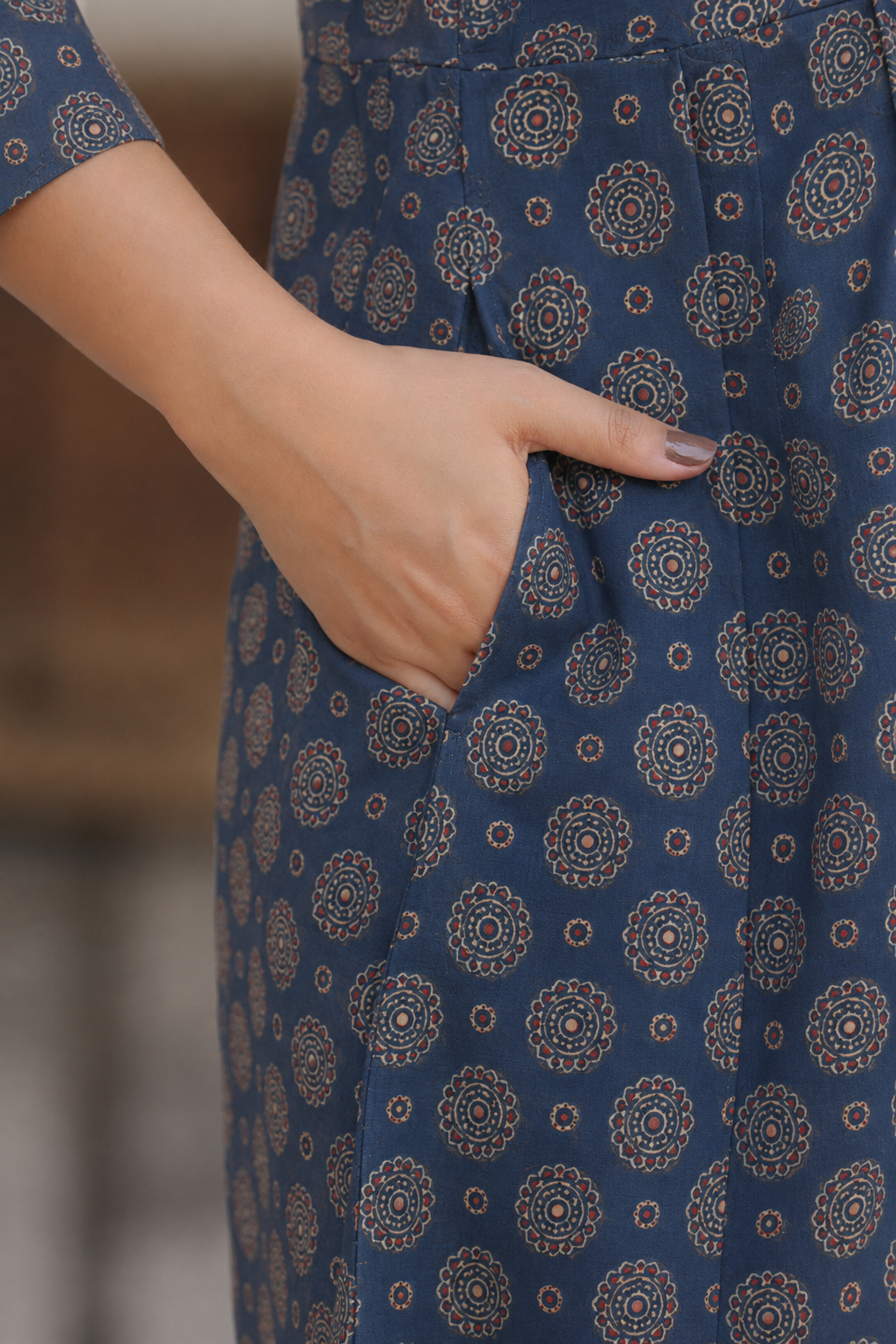Indigo Mandala Bloom Cotton Maternity - Nursing Kurti
