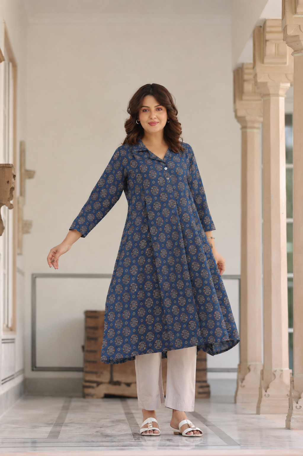 Indigo Mandala Bloom Cotton Maternity - Nursing Kurti