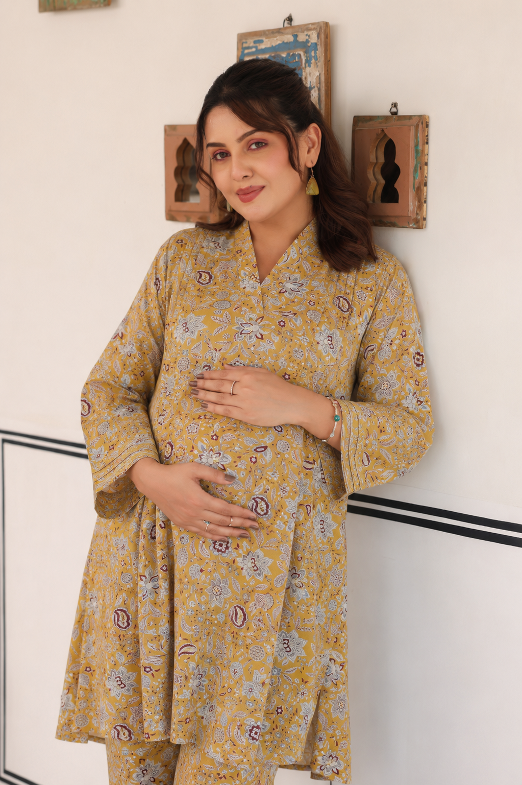 Golden Petals Cotton Maternity - Nursing Co-ord Set