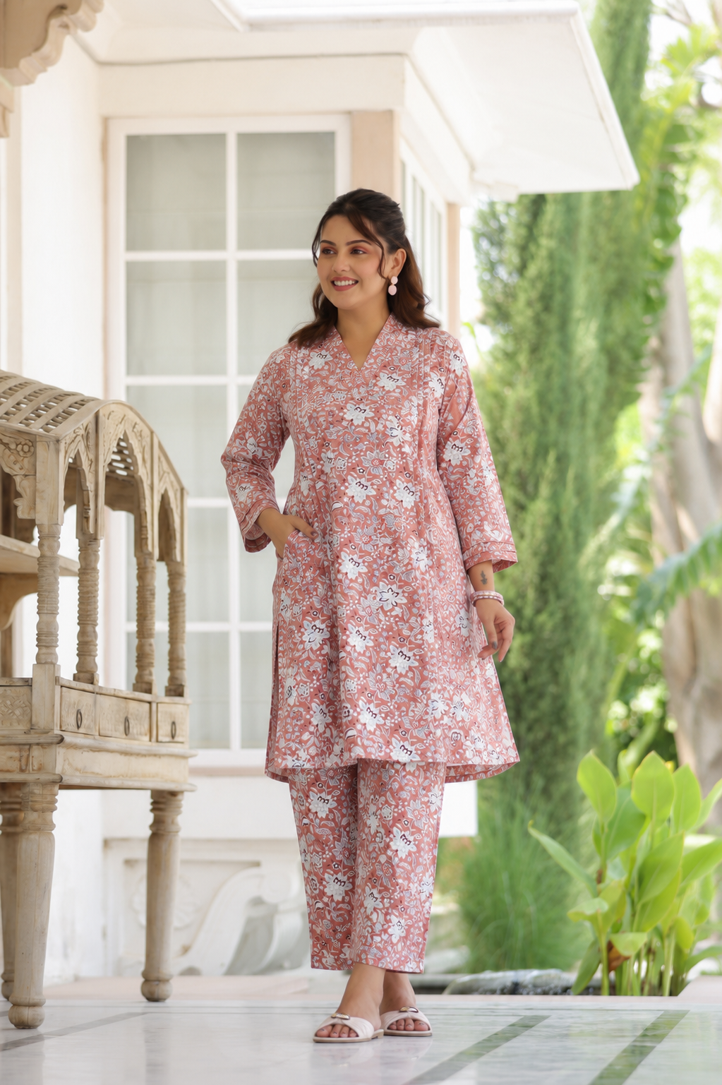 Vintage Petals Cotton Maternity - Nursing Co-ord Set
