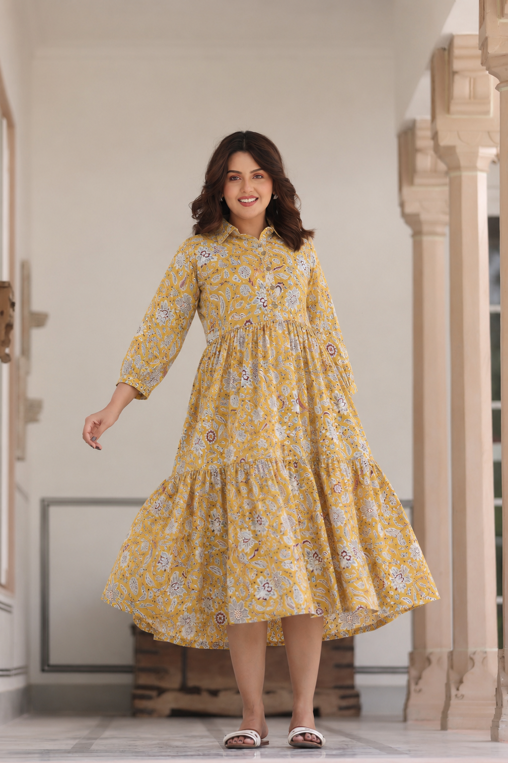 Wildflower Gold Cotton Maternity - Nursing Dress