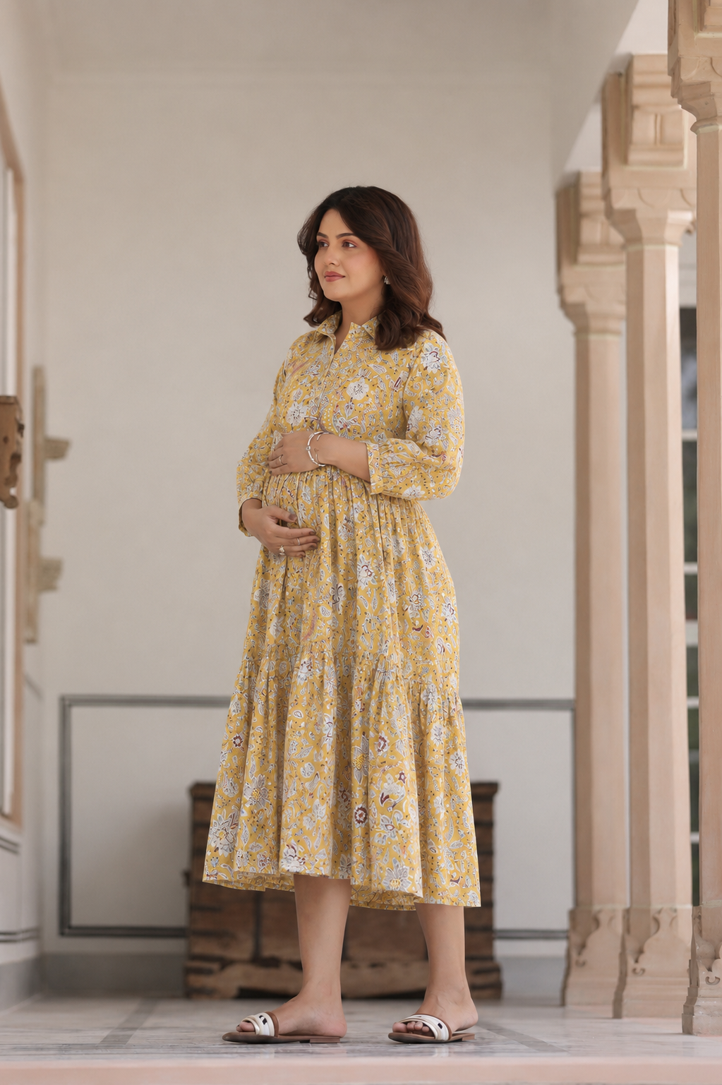 Wildflower Gold Cotton Maternity - Nursing Dress