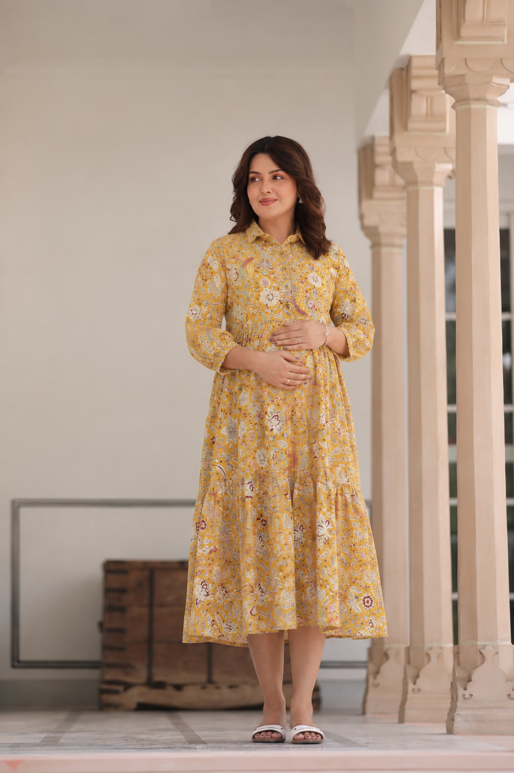 Wildflower Gold Cotton Maternity - Nursing Dress