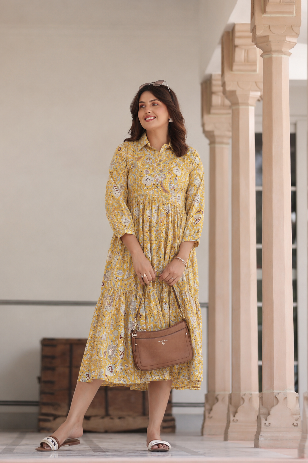 Wildflower Gold Cotton Maternity - Nursing Dress