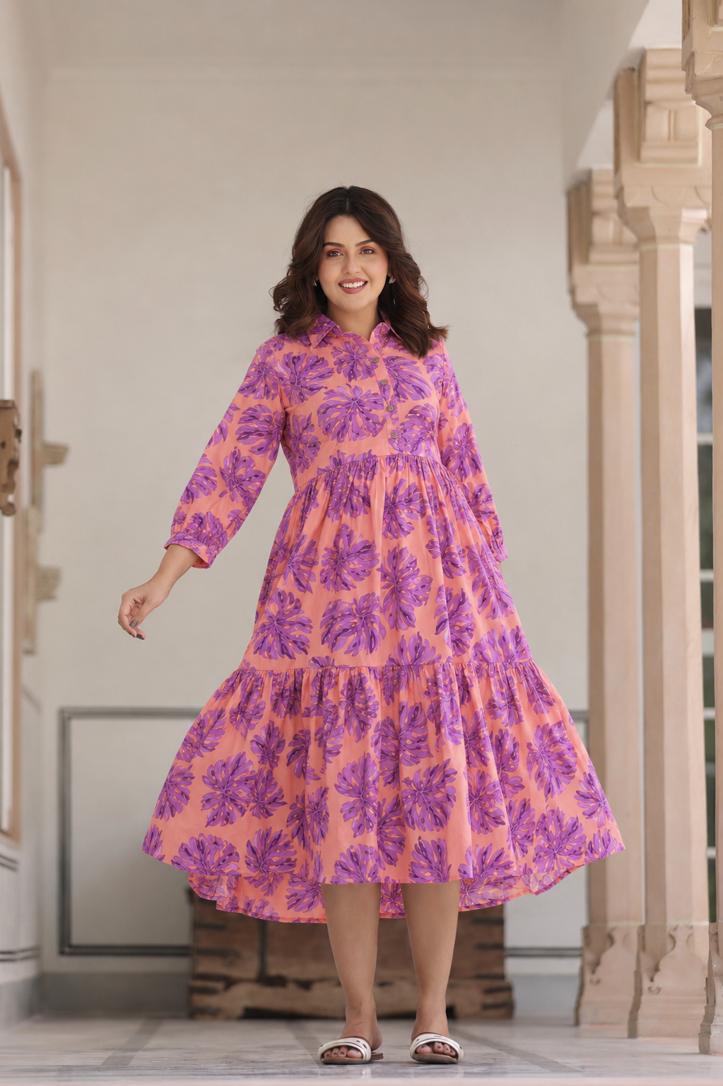 Twilight Bloom Cotton Maternity - Nursing Dress