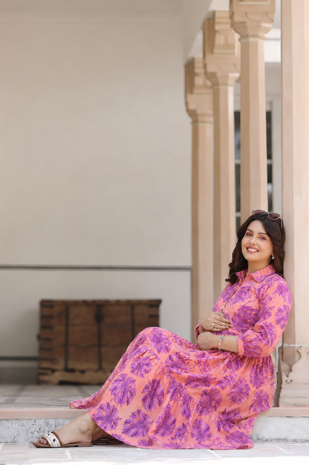 Twilight Bloom Cotton Maternity - Nursing Dress