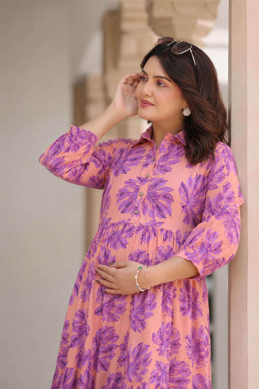 Twilight Bloom Cotton Maternity - Nursing Dress