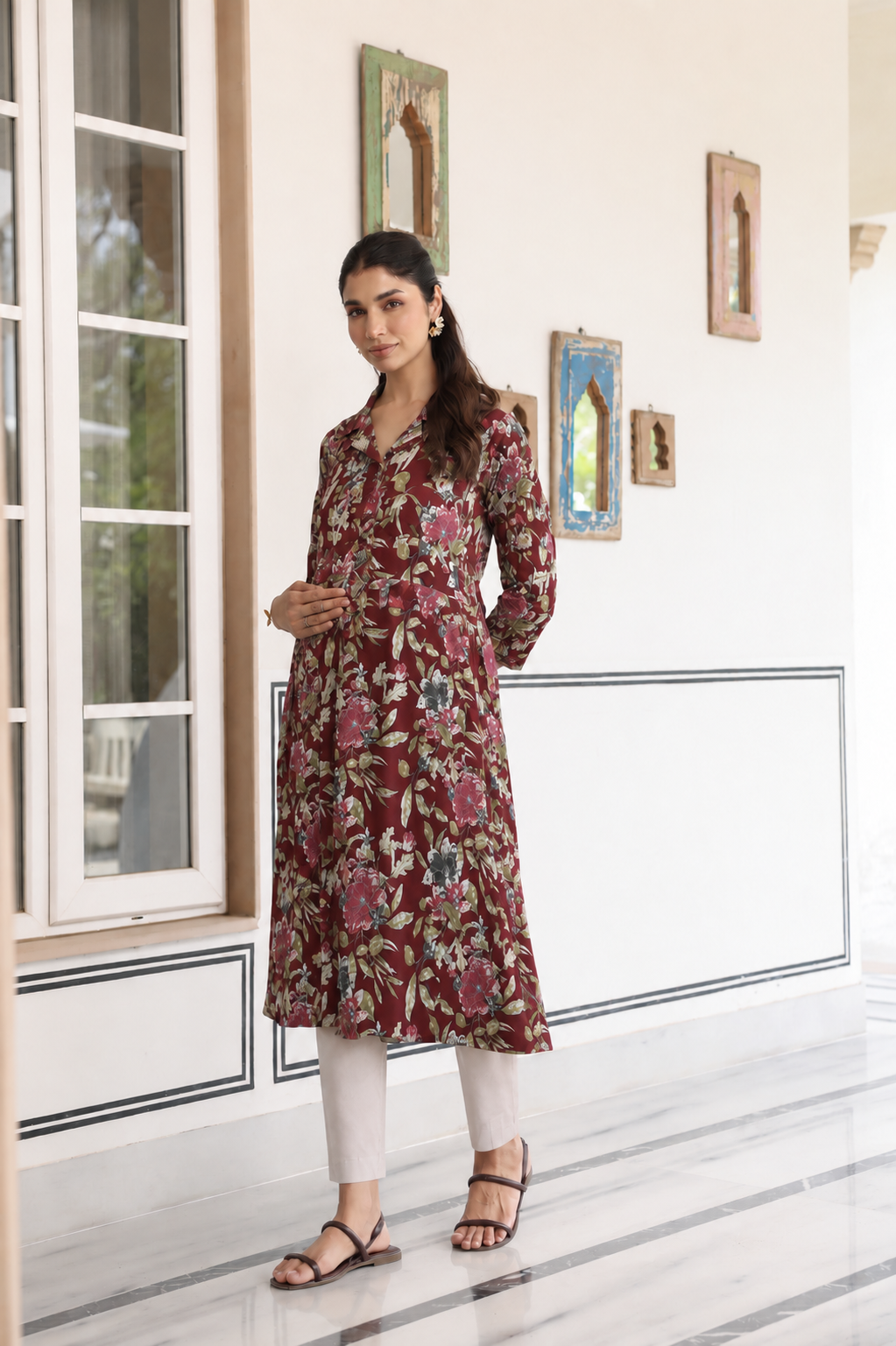 Mulberry Bloom Cotton Maternity - Nursing Kurti