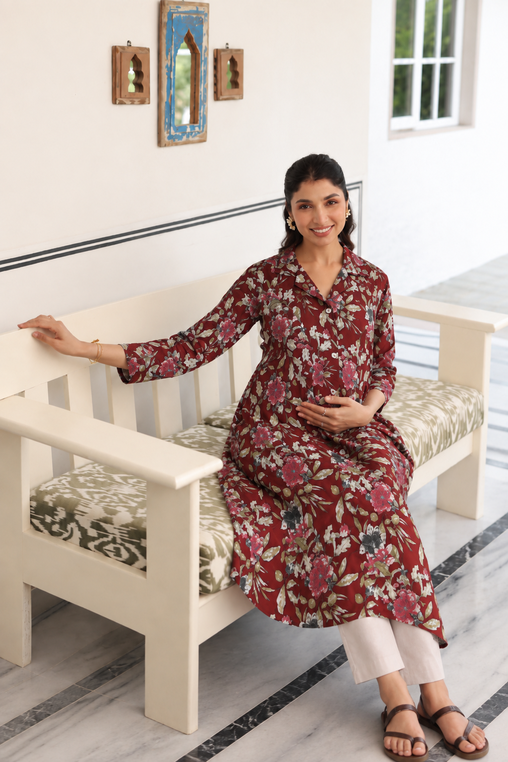Mulberry Bloom Cotton Maternity - Nursing Kurti