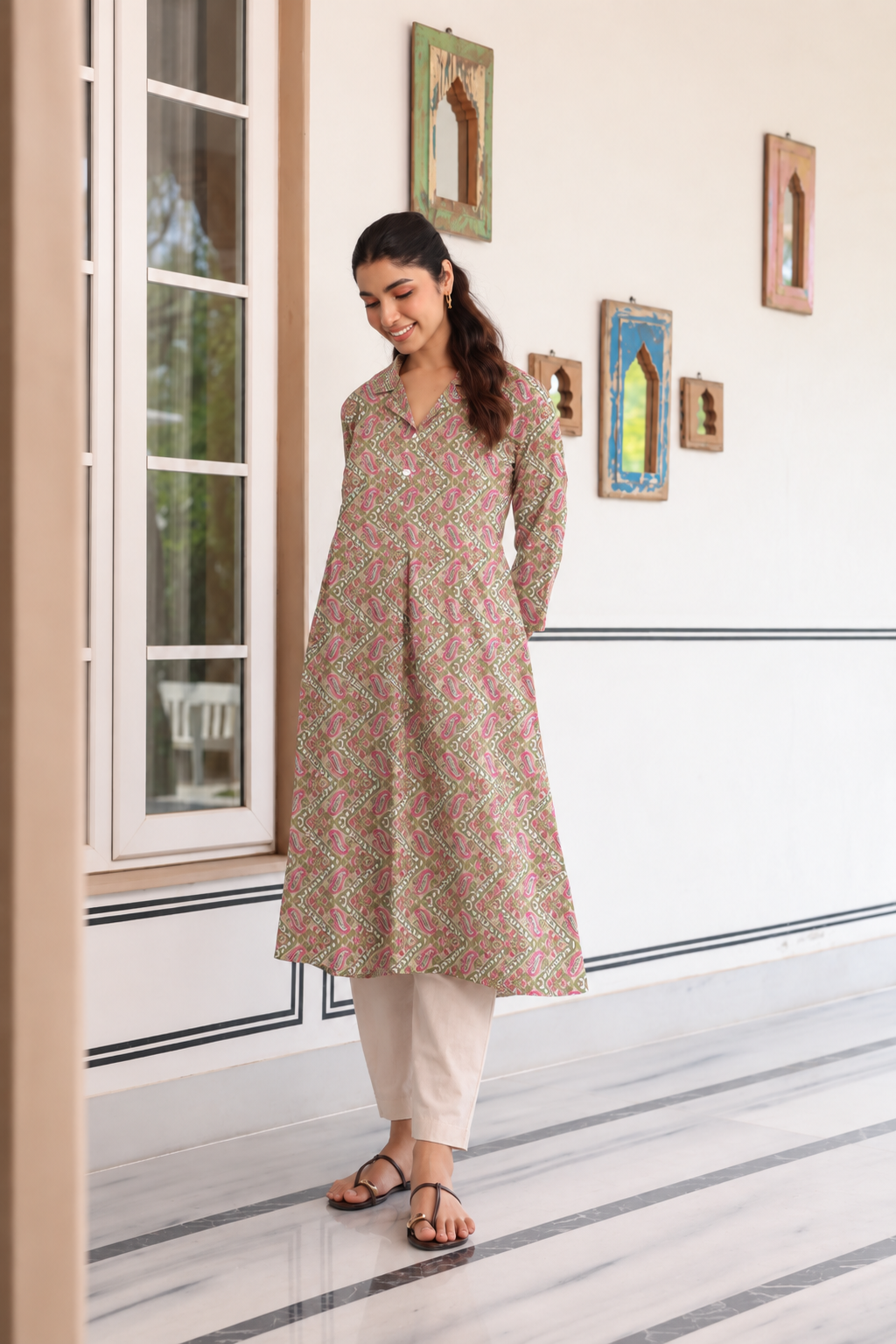 Roseleaf Paisley Cotton Maternity - Nursing Kurti