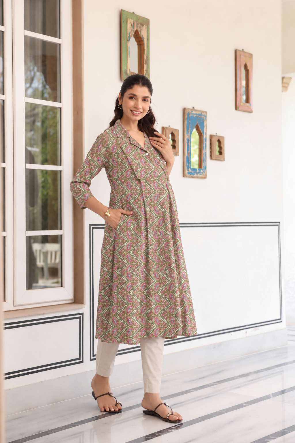 Roseleaf Paisley Cotton Maternity - Nursing Kurti