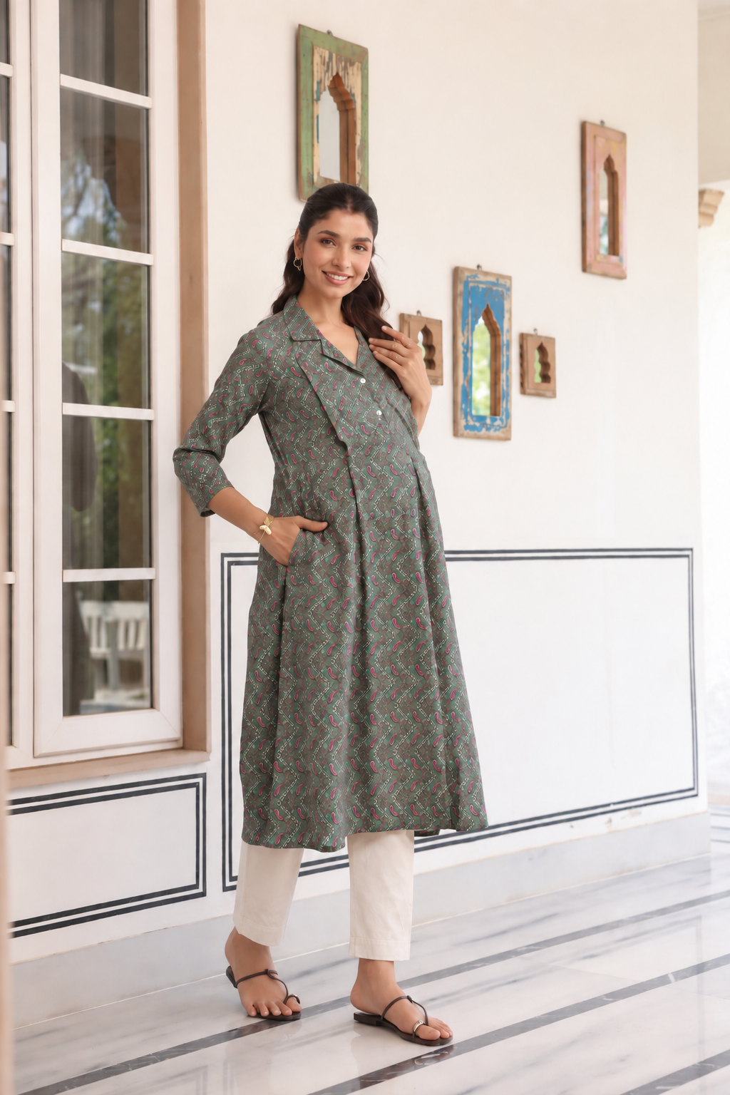 Paisley Mehfil Cotton Maternity - Nursing Kurti
