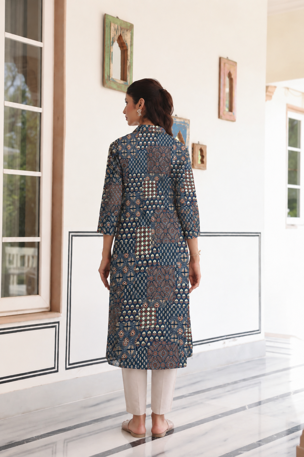 Indigo Patchwork Cotton Maternity - Nursing Kurti
