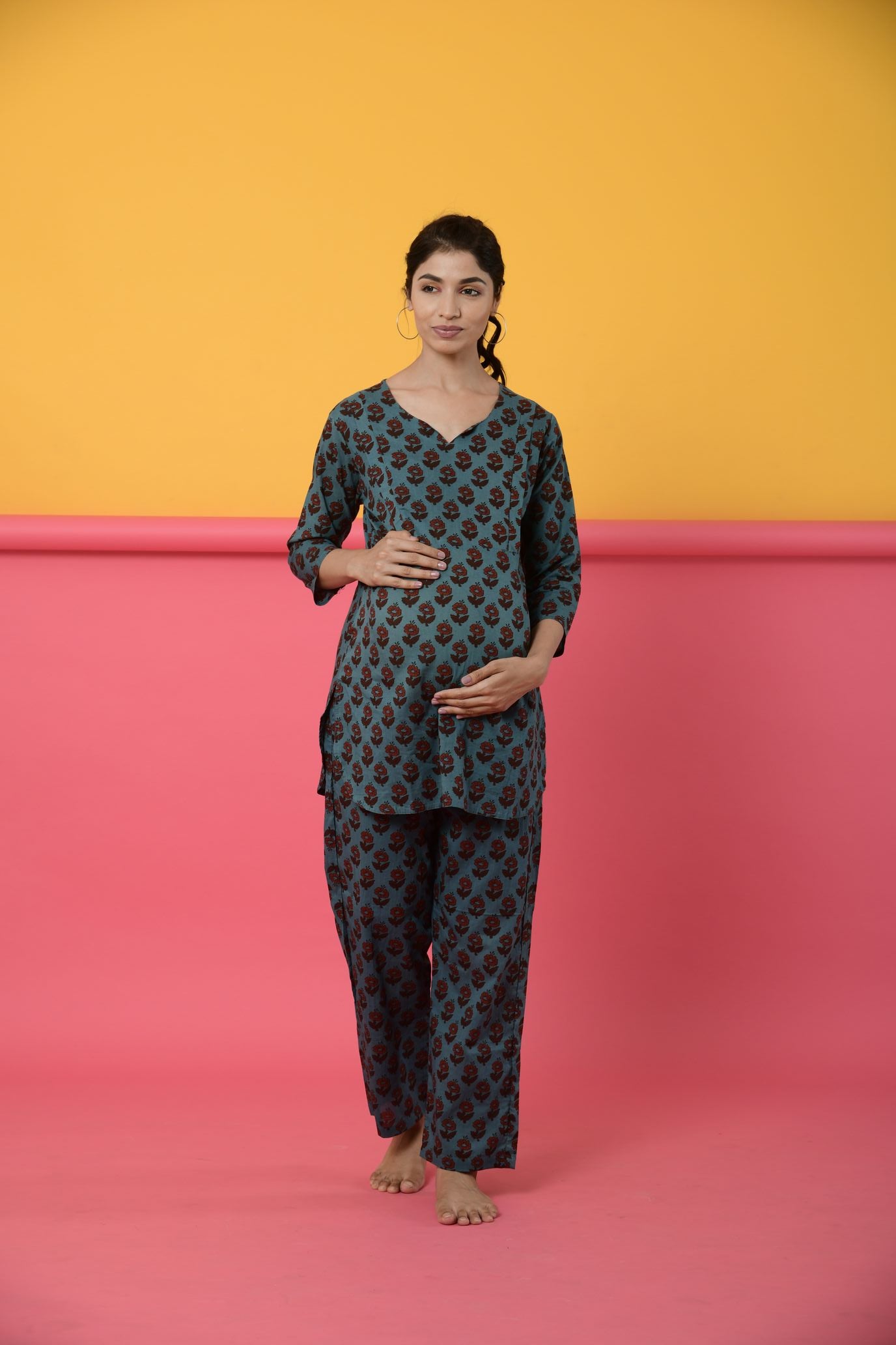 Teal Green Boota Cotton Maternity - Nursing Co-ord Set