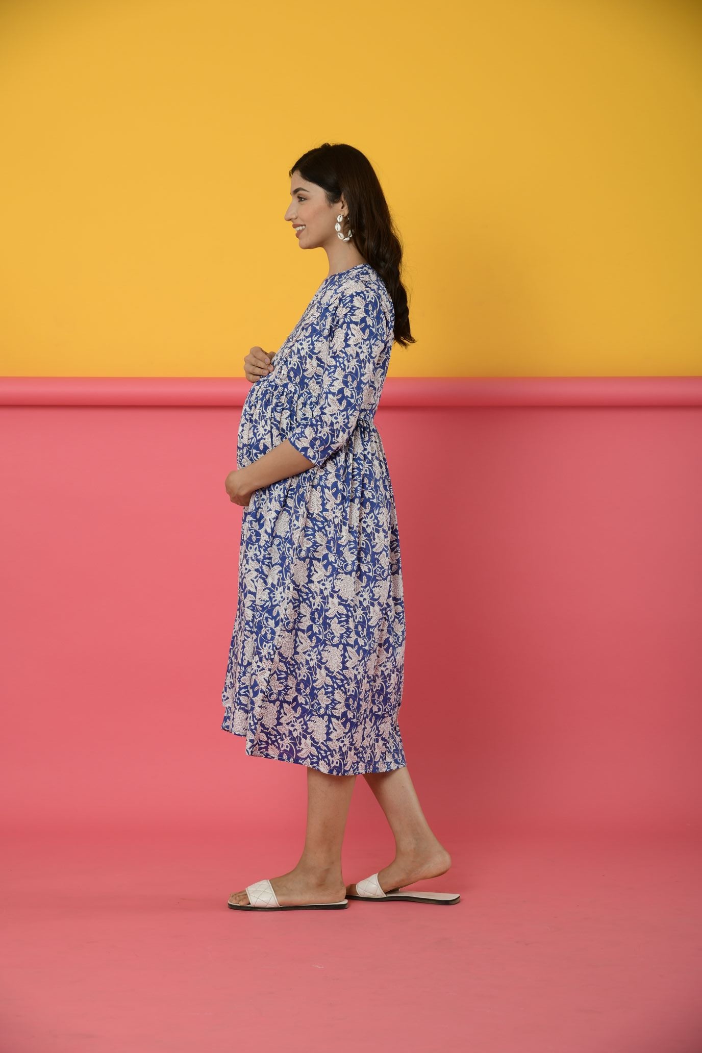 Persian Blue Cotton Maternity - Nursing Dress