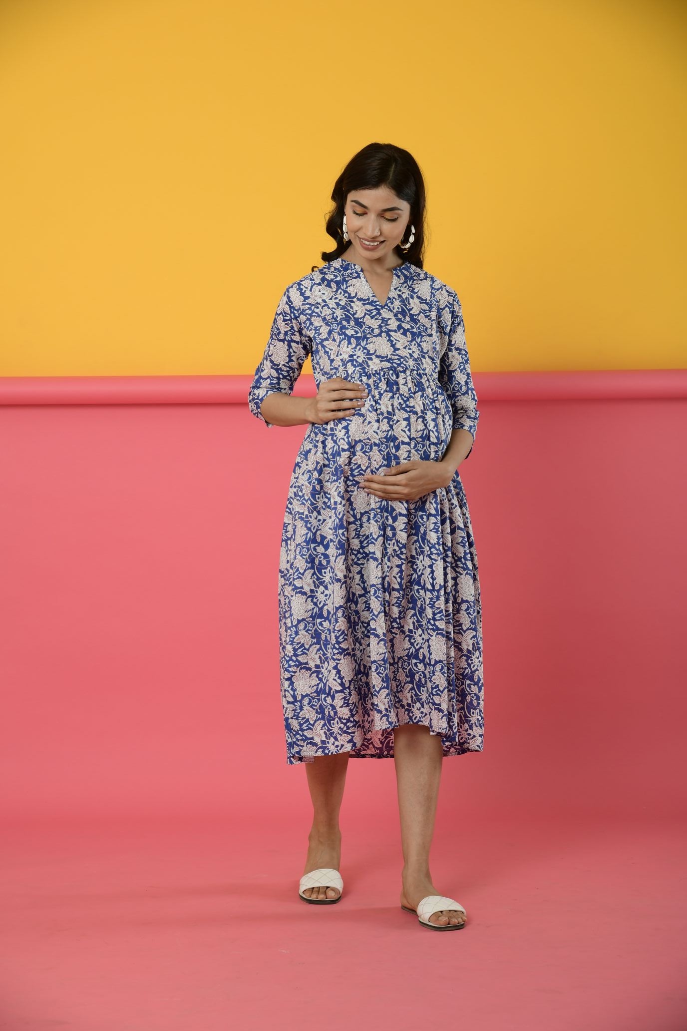 Persian Blue Cotton Maternity - Nursing Dress