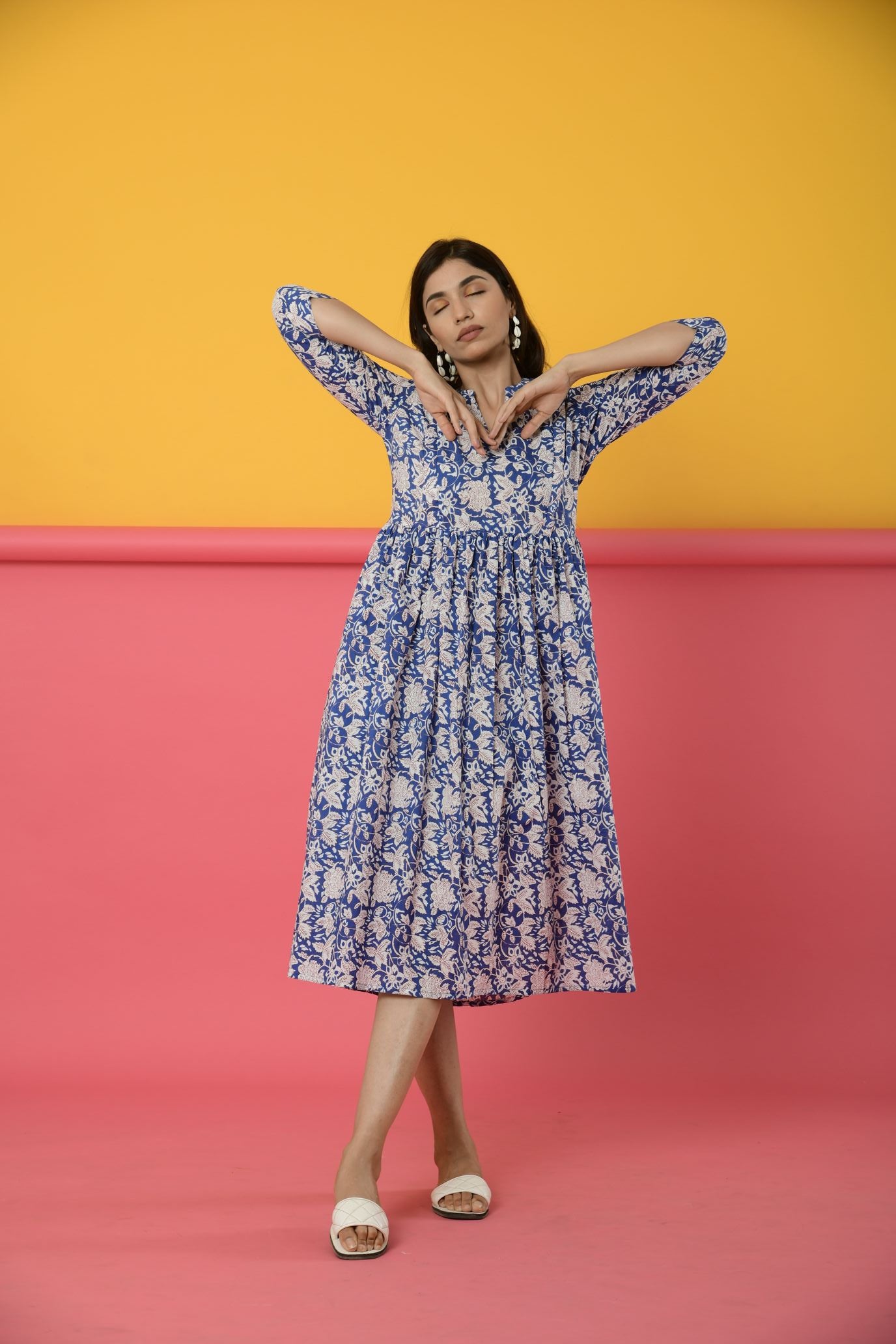 Persian Blue Cotton Maternity - Nursing Dress
