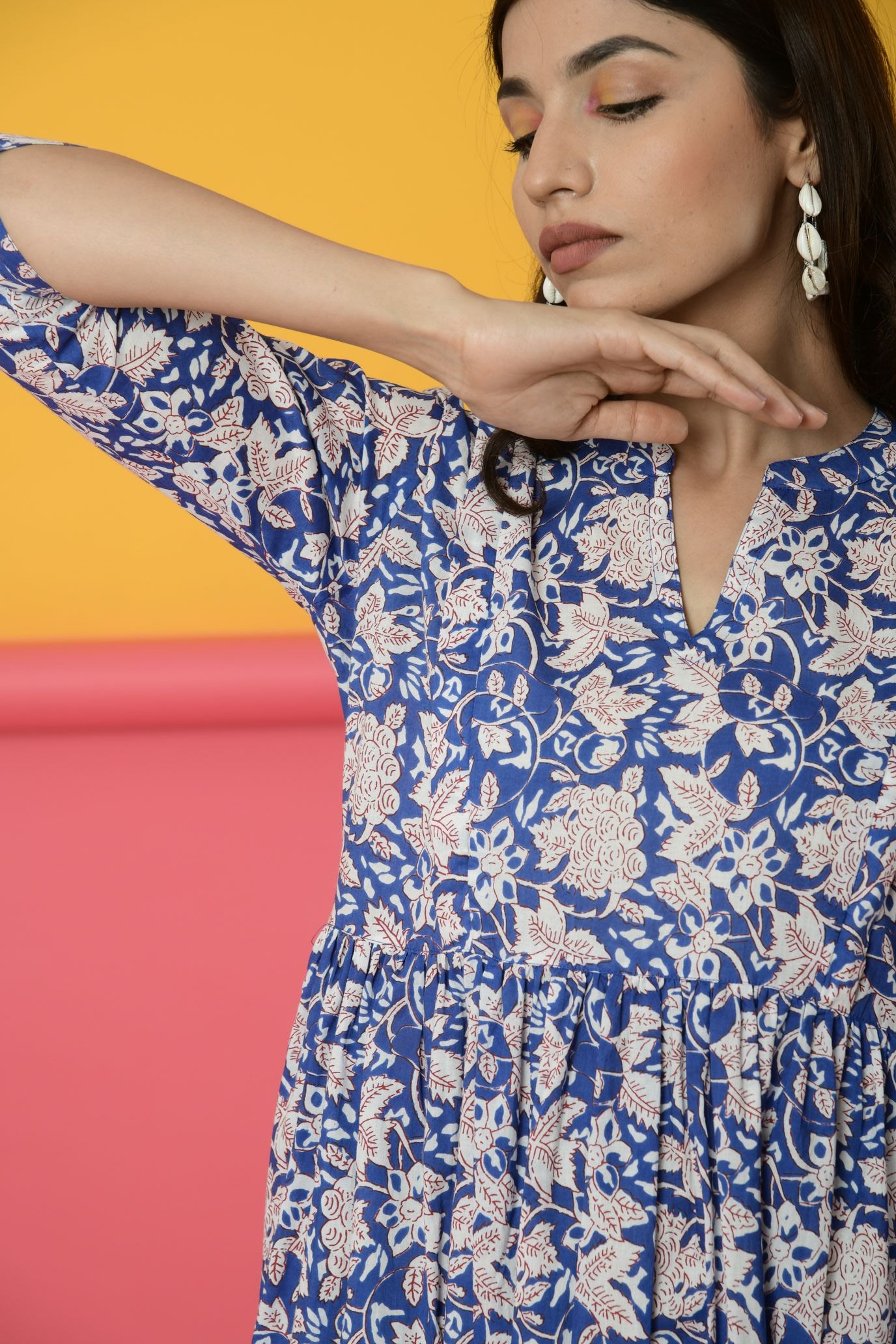 Persian Blue Cotton Maternity - Nursing Dress