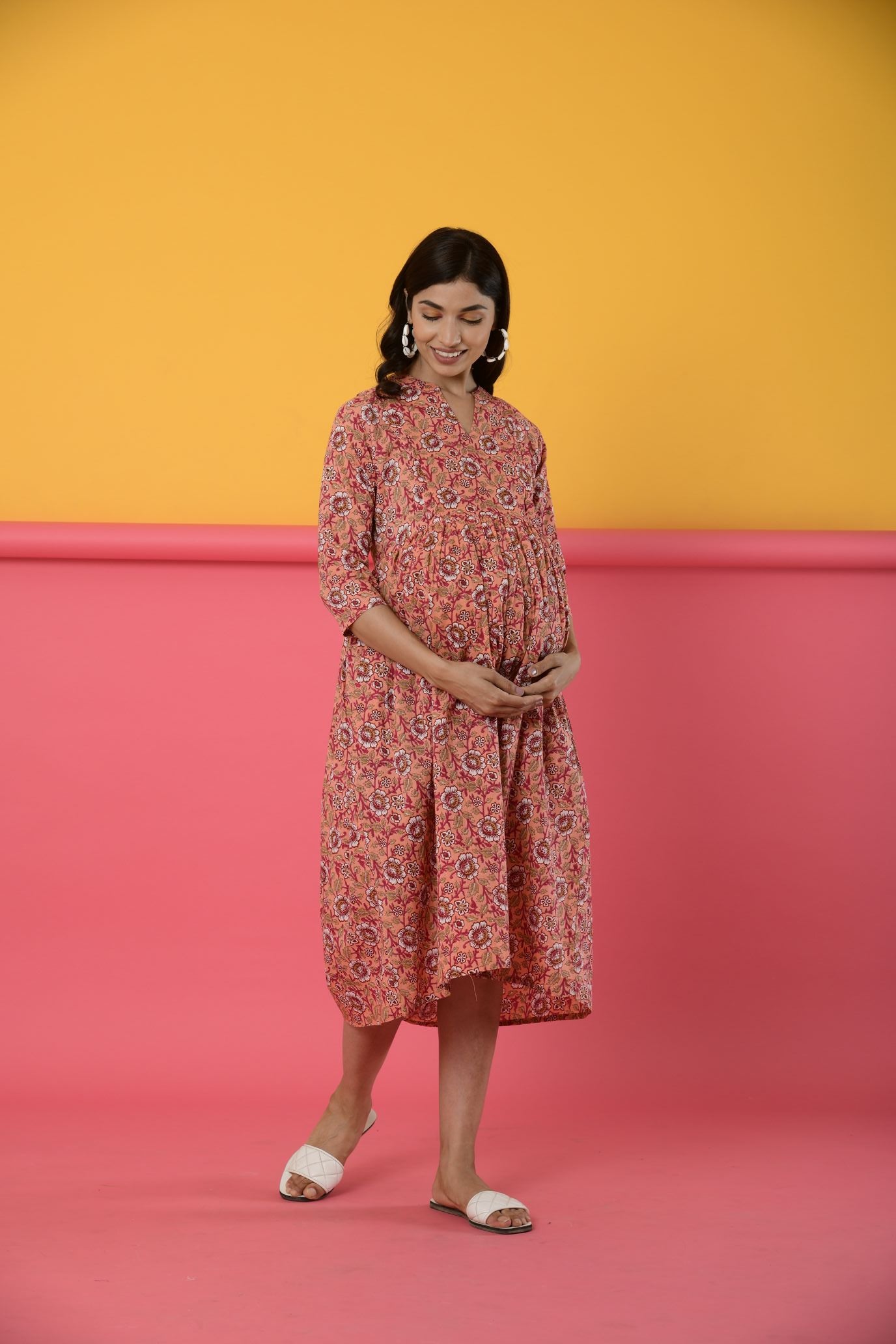 Light Salmon Cotton Maternity - Nursing Dress