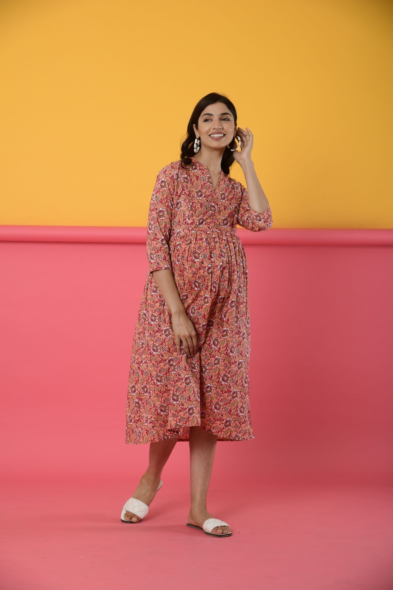 Light Salmon Cotton Maternity - Nursing Dress