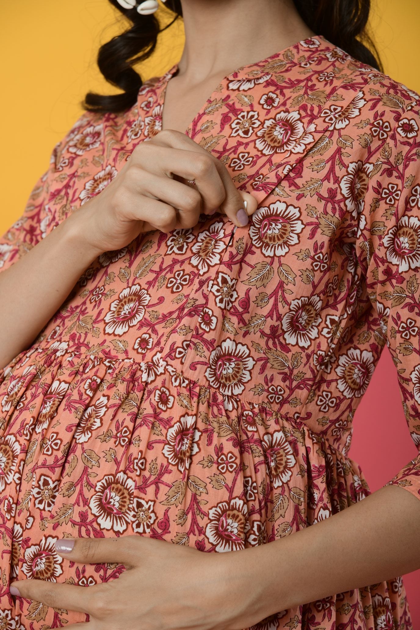 Light Salmon Cotton Maternity - Nursing Dress