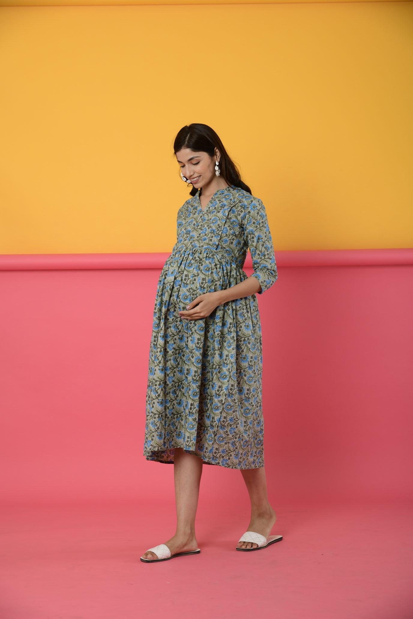 Ash Grey Cotton Maternity - Nursing Dress