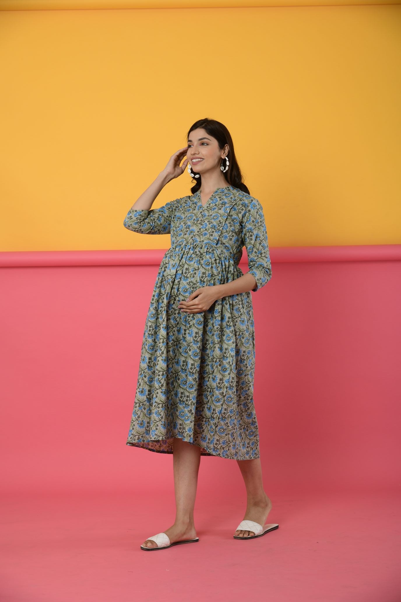 Ash Grey Cotton Maternity - Nursing Dress