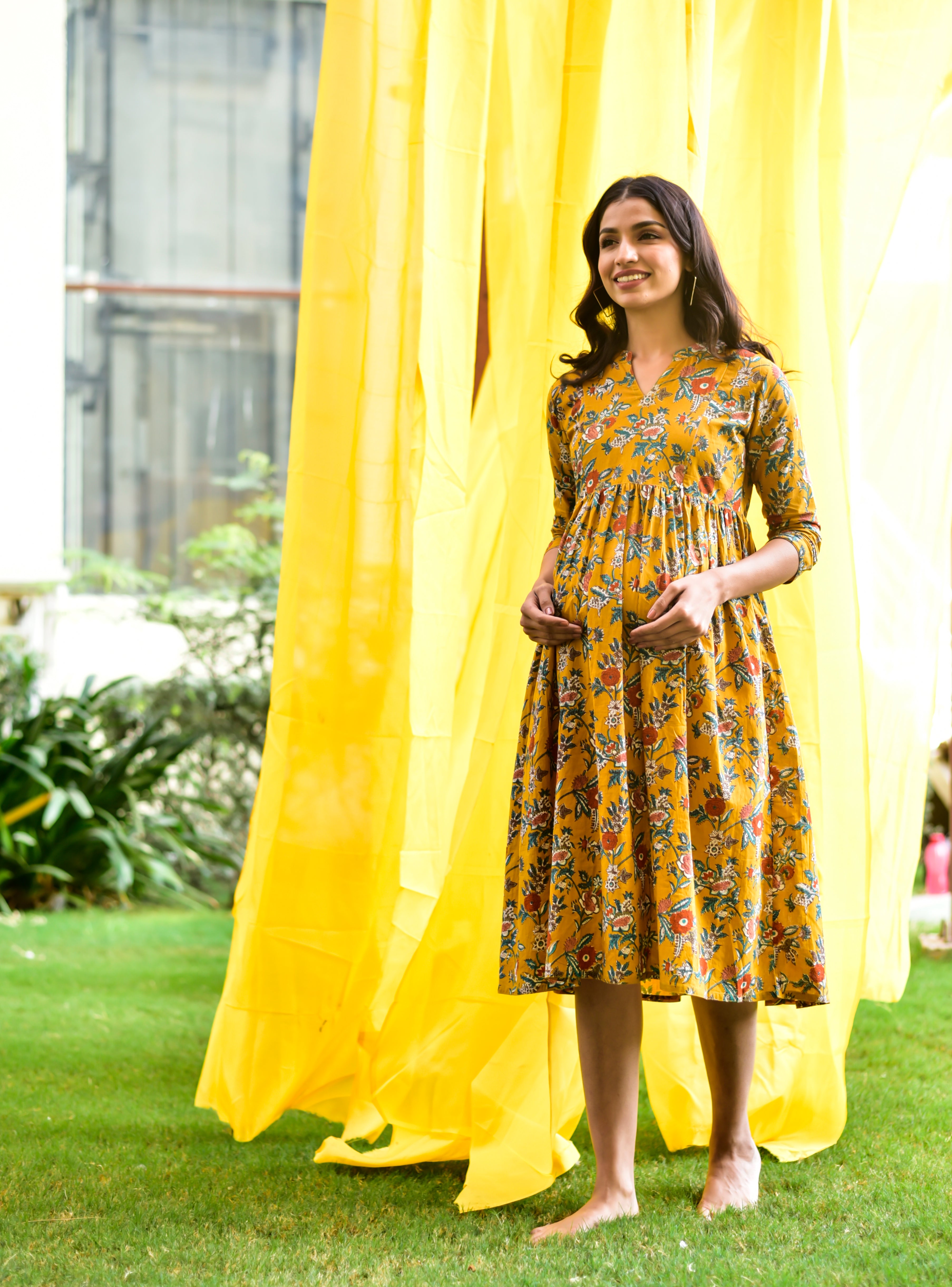 Goldenrod Jaal Cotton Maternity - Nursing Dress
