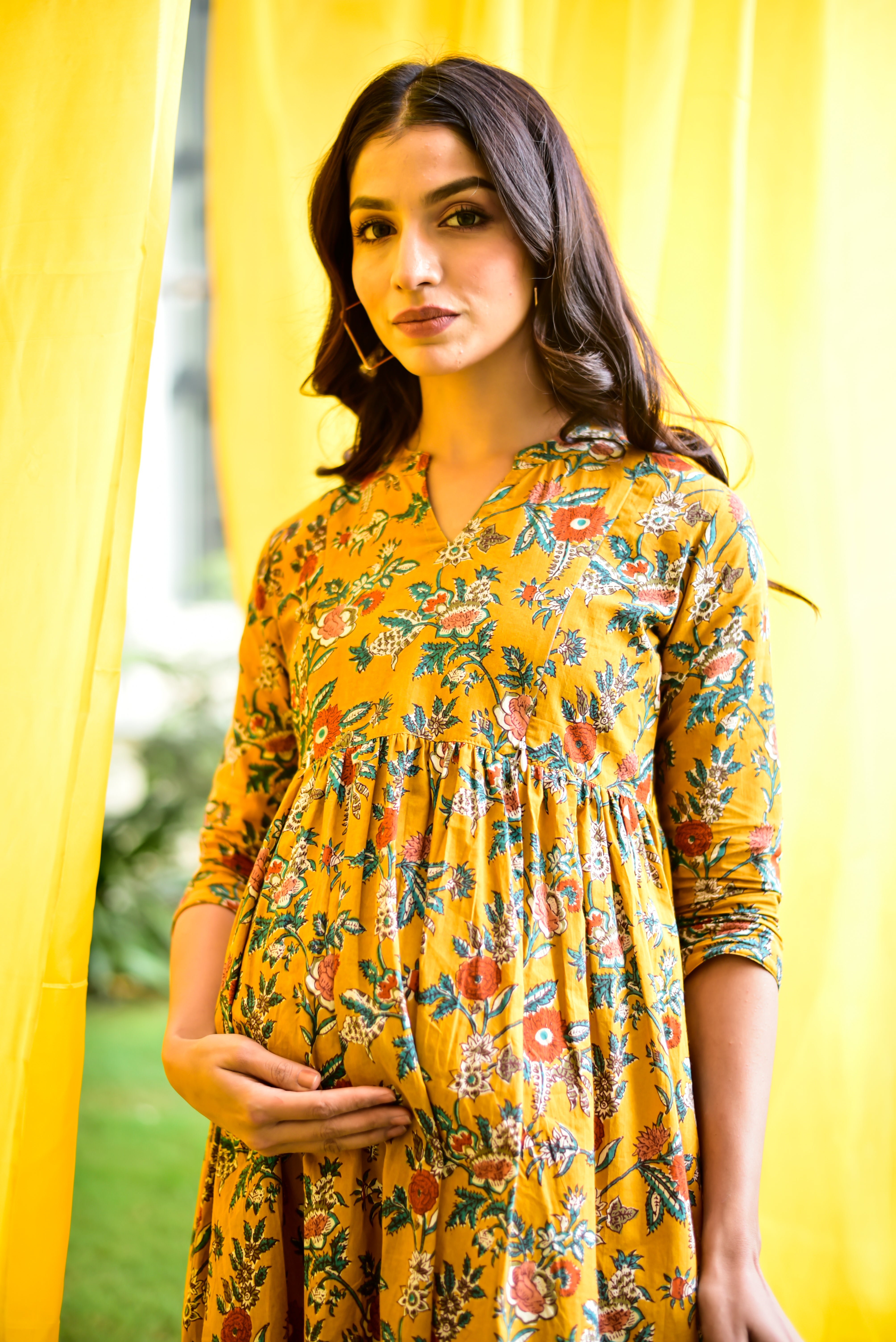 Goldenrod Jaal Cotton Maternity - Nursing Dress
