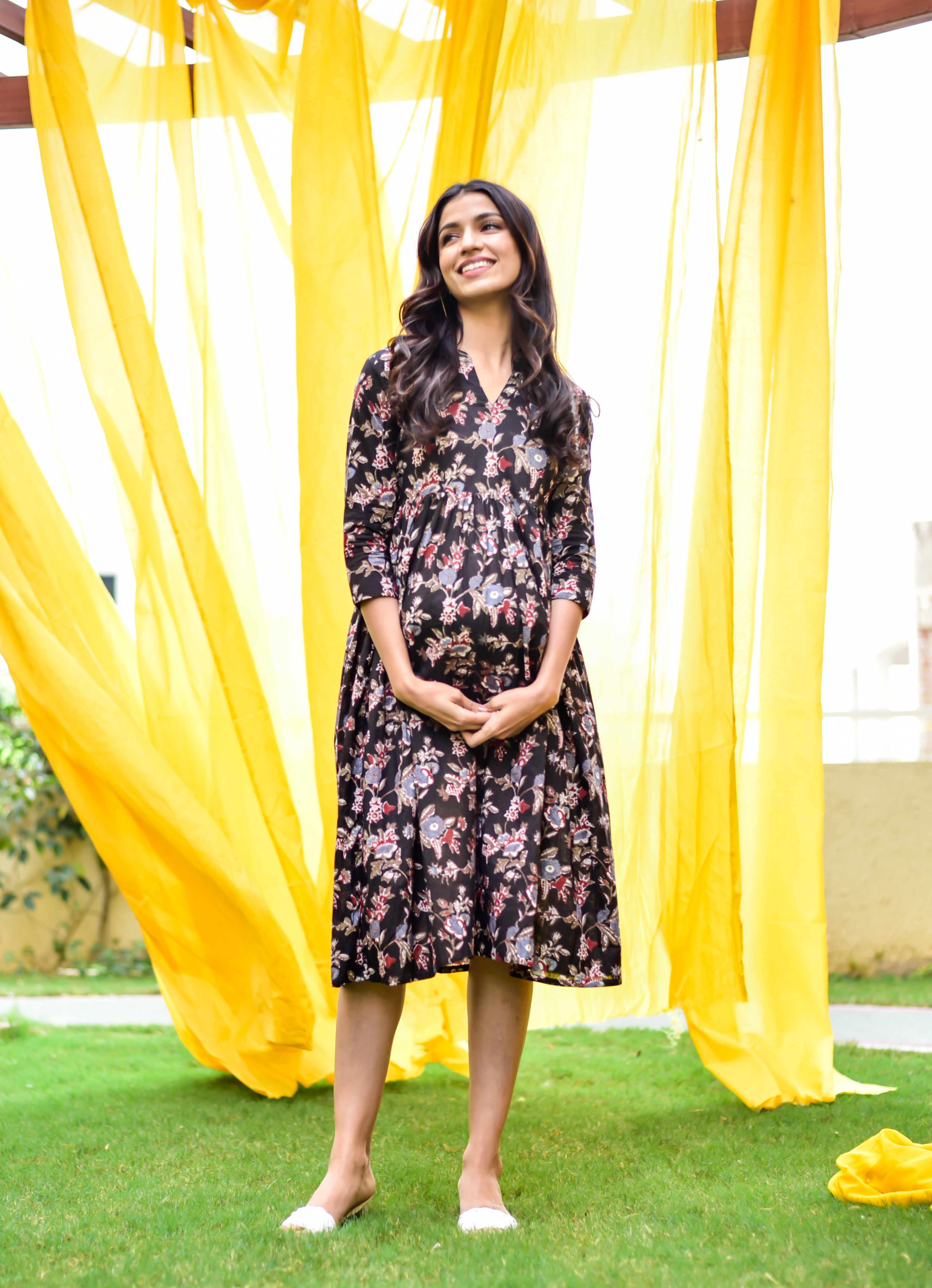 Midnight Jaal Cotton Maternity - Nursing Dress