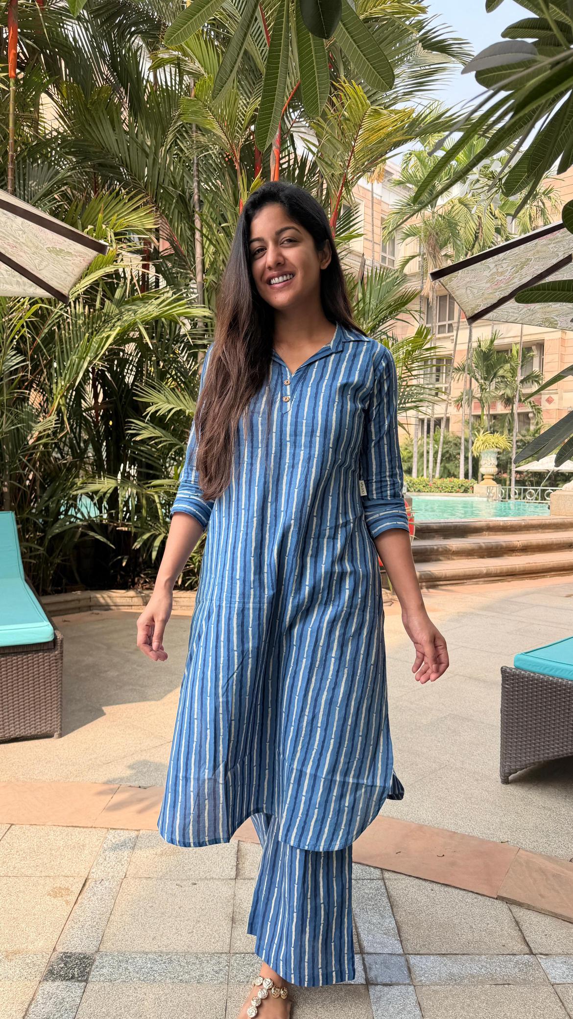 Indigo Striped Cotton Co-ord Set