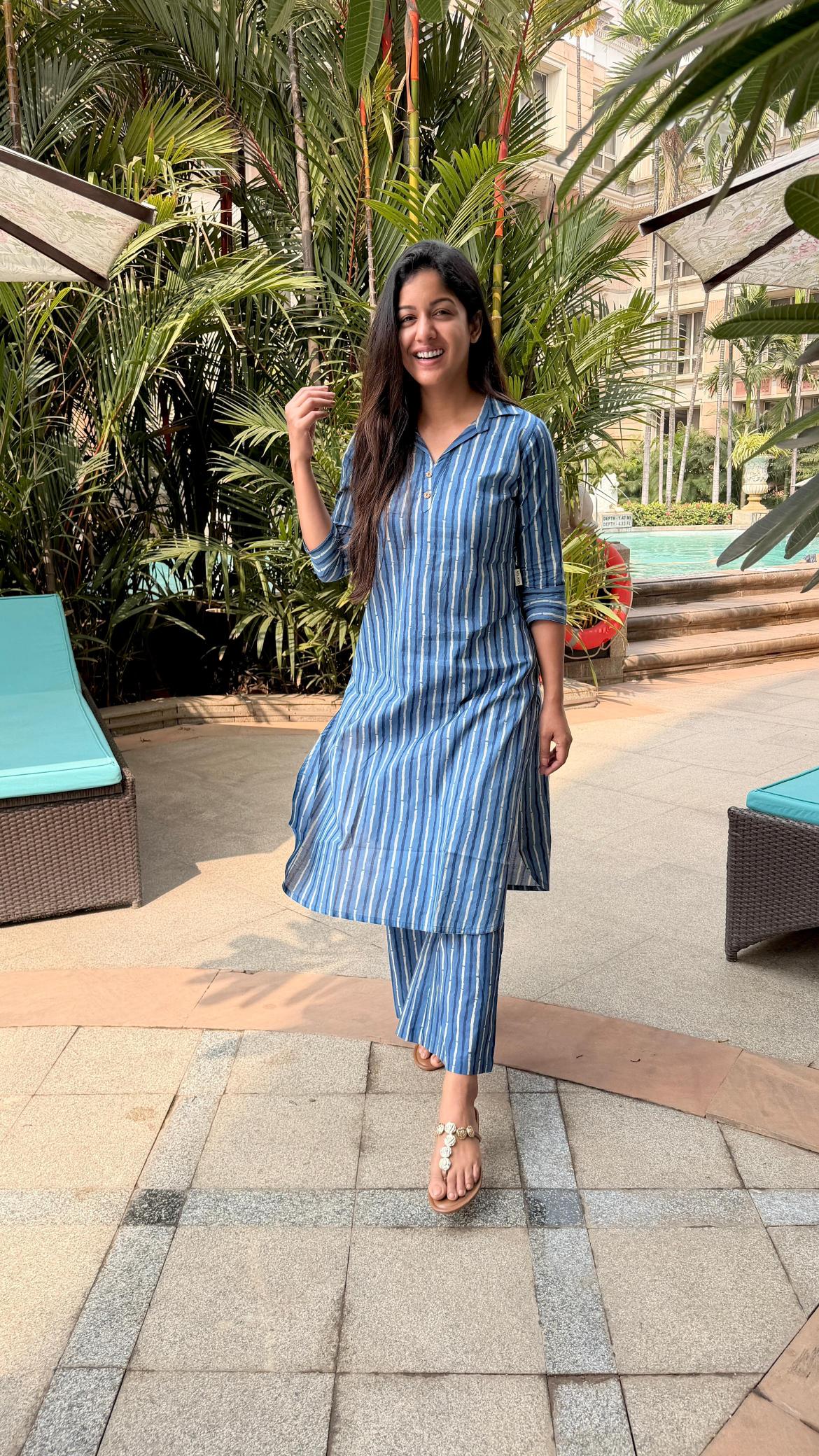 Indigo Striped Cotton Co-ord Set