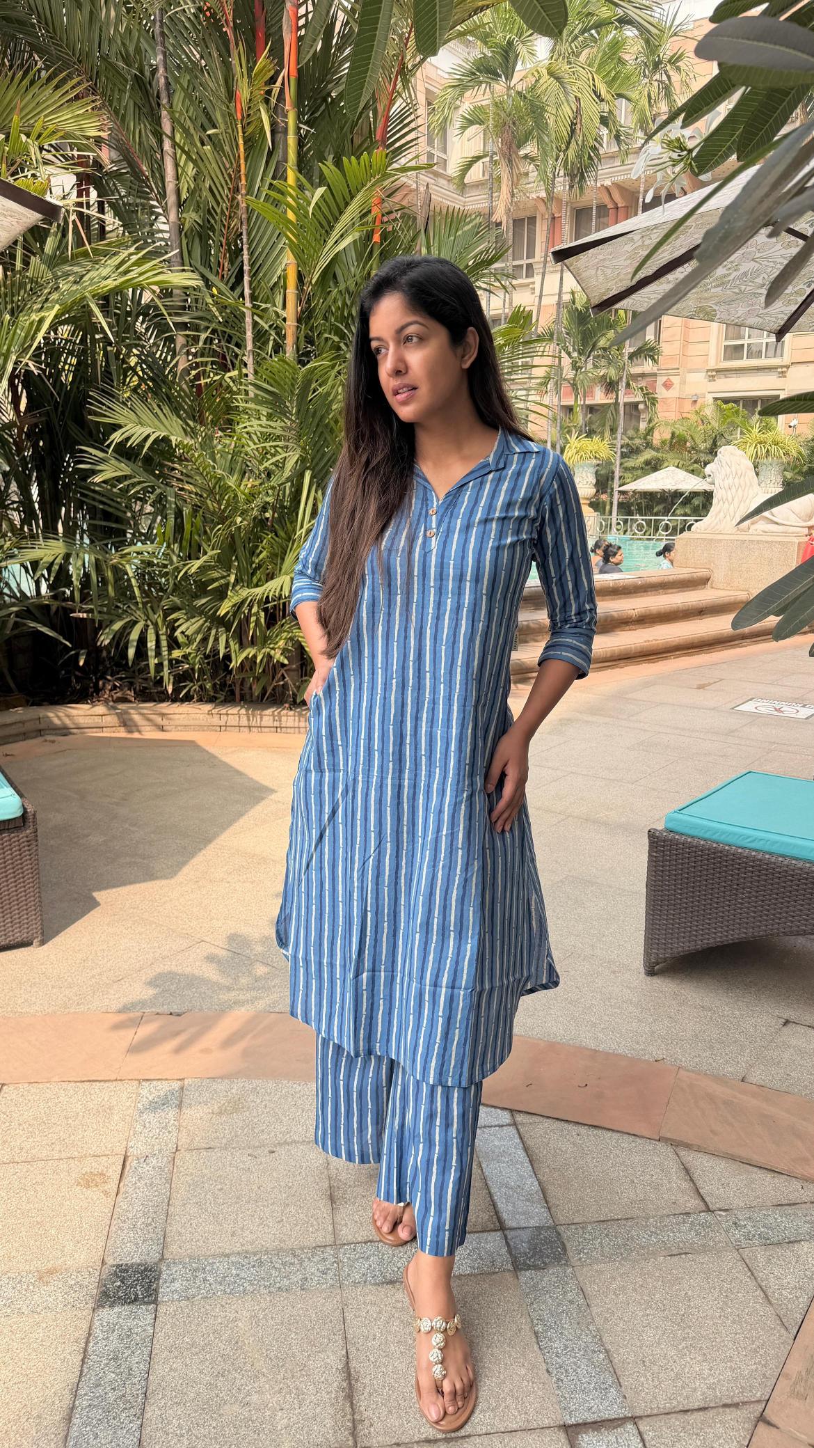 Indigo Striped Cotton Co-ord Set