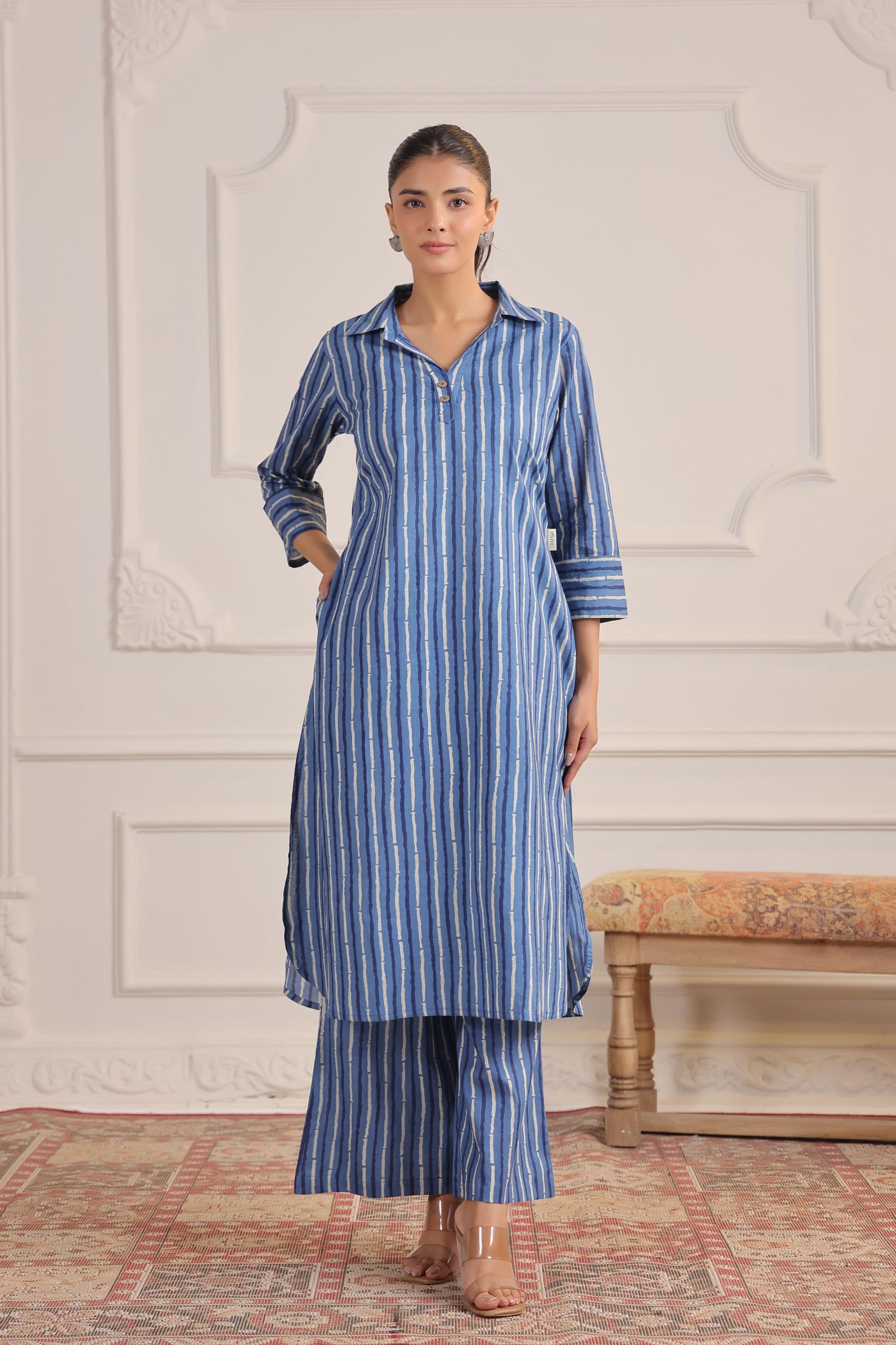 Indigo Striped Cotton Co-ord Set