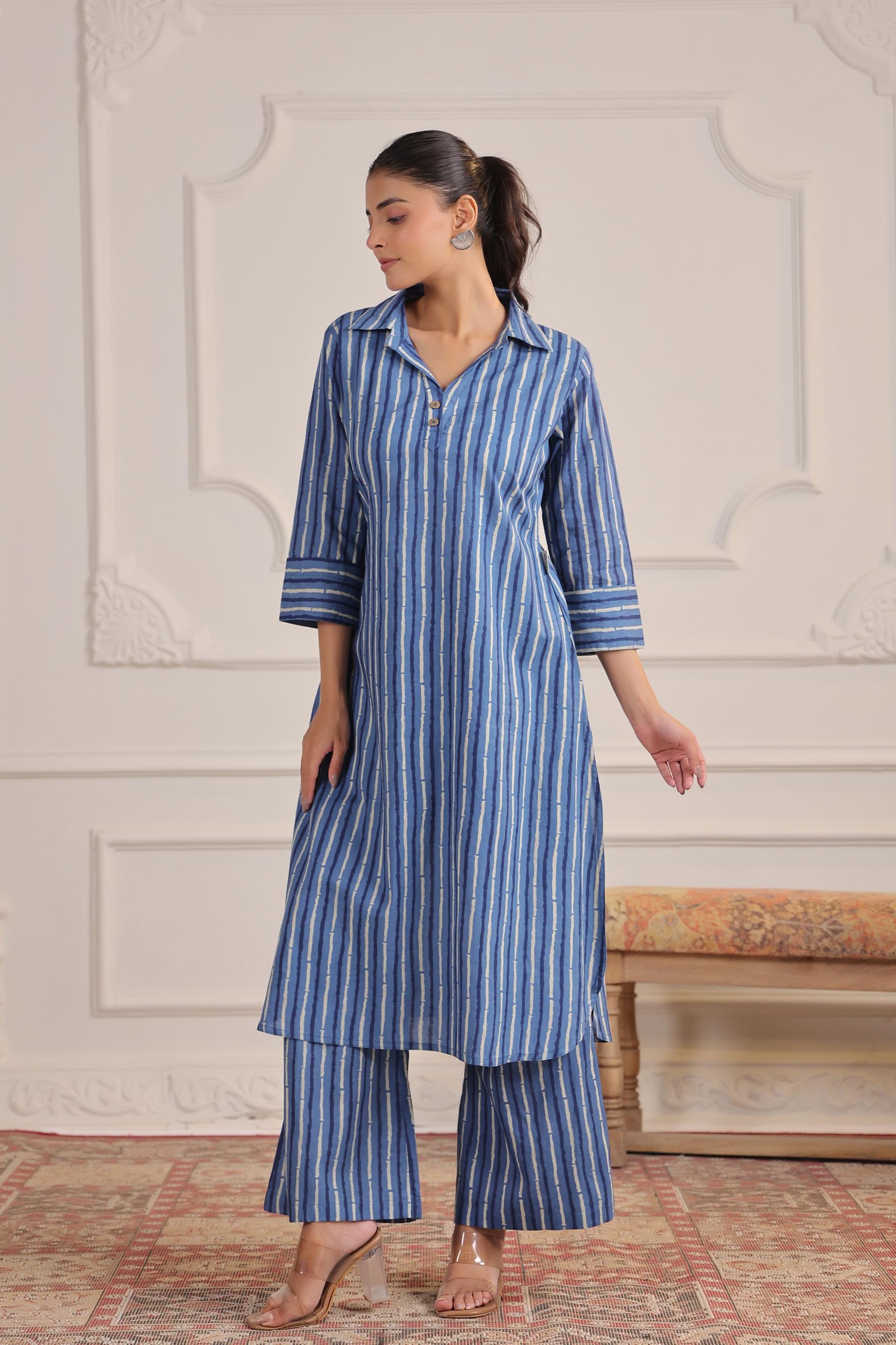 Indigo Striped Cotton Co-ord Set