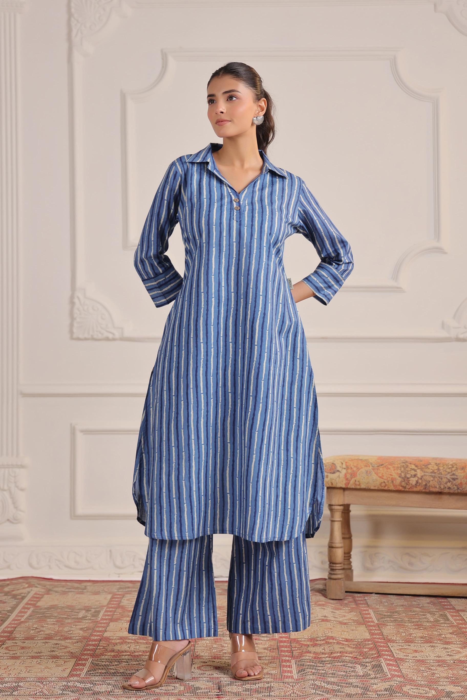 Indigo Striped Cotton Co-ord Set