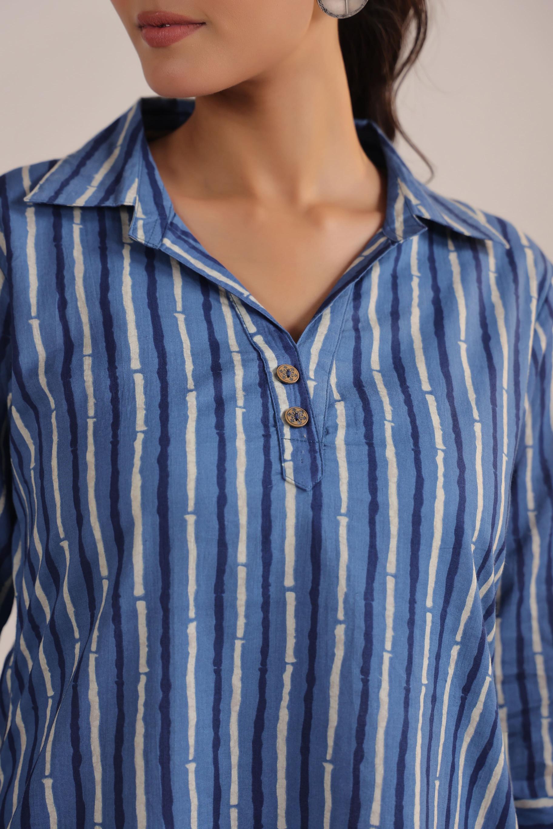 Indigo Striped Cotton Co-ord Set
