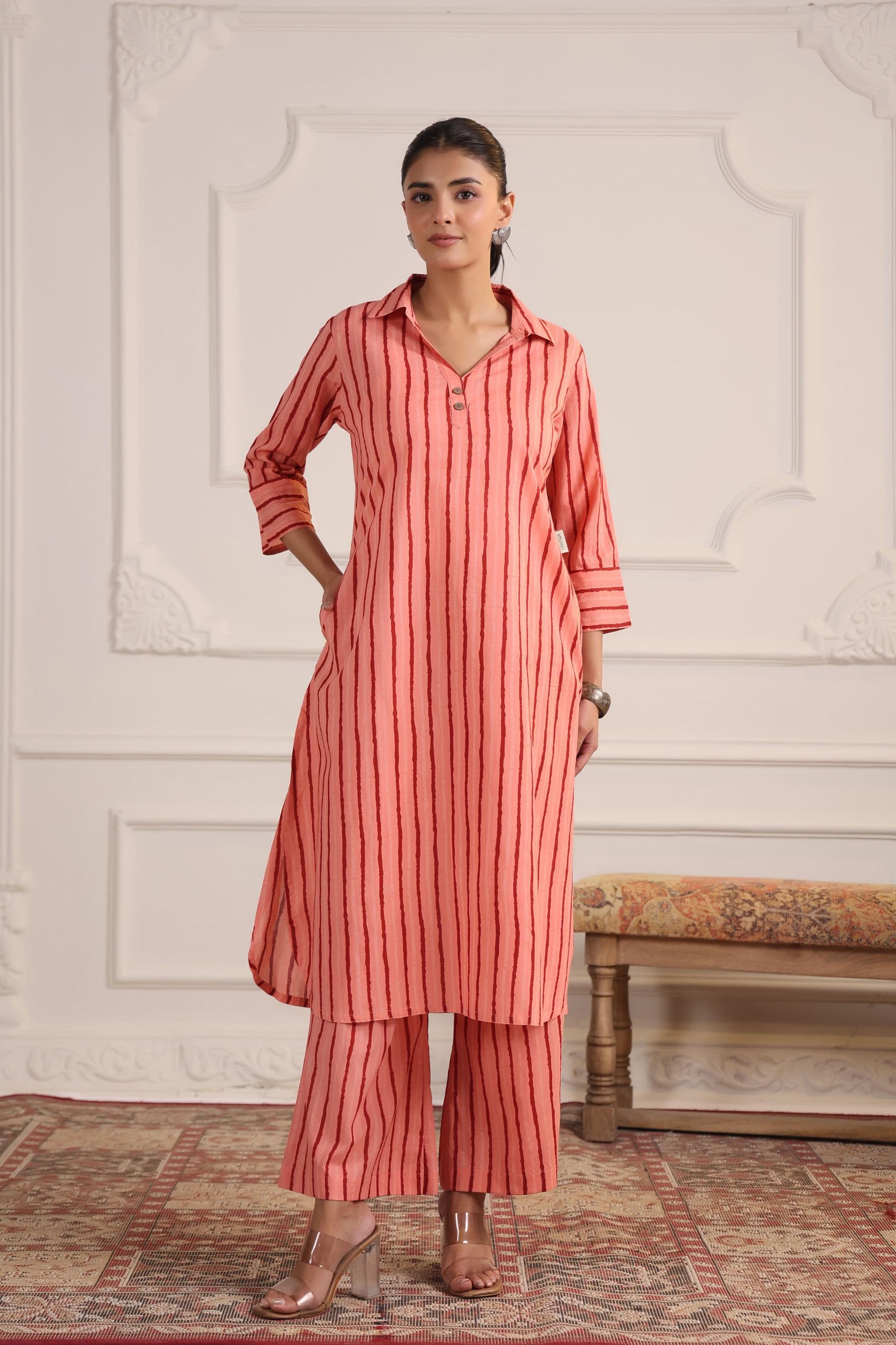 Blushing Peach Striped Cotton Co-ord Set