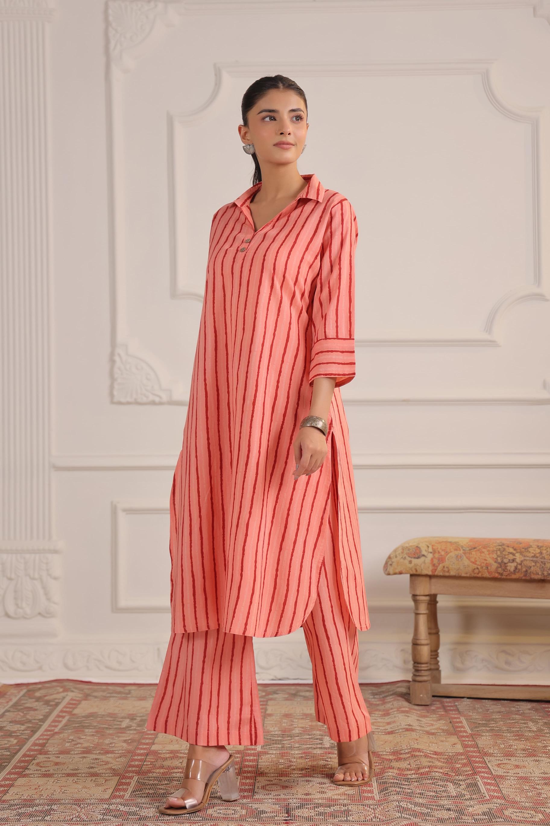 Blushing Peach Striped Cotton Co-ord Set