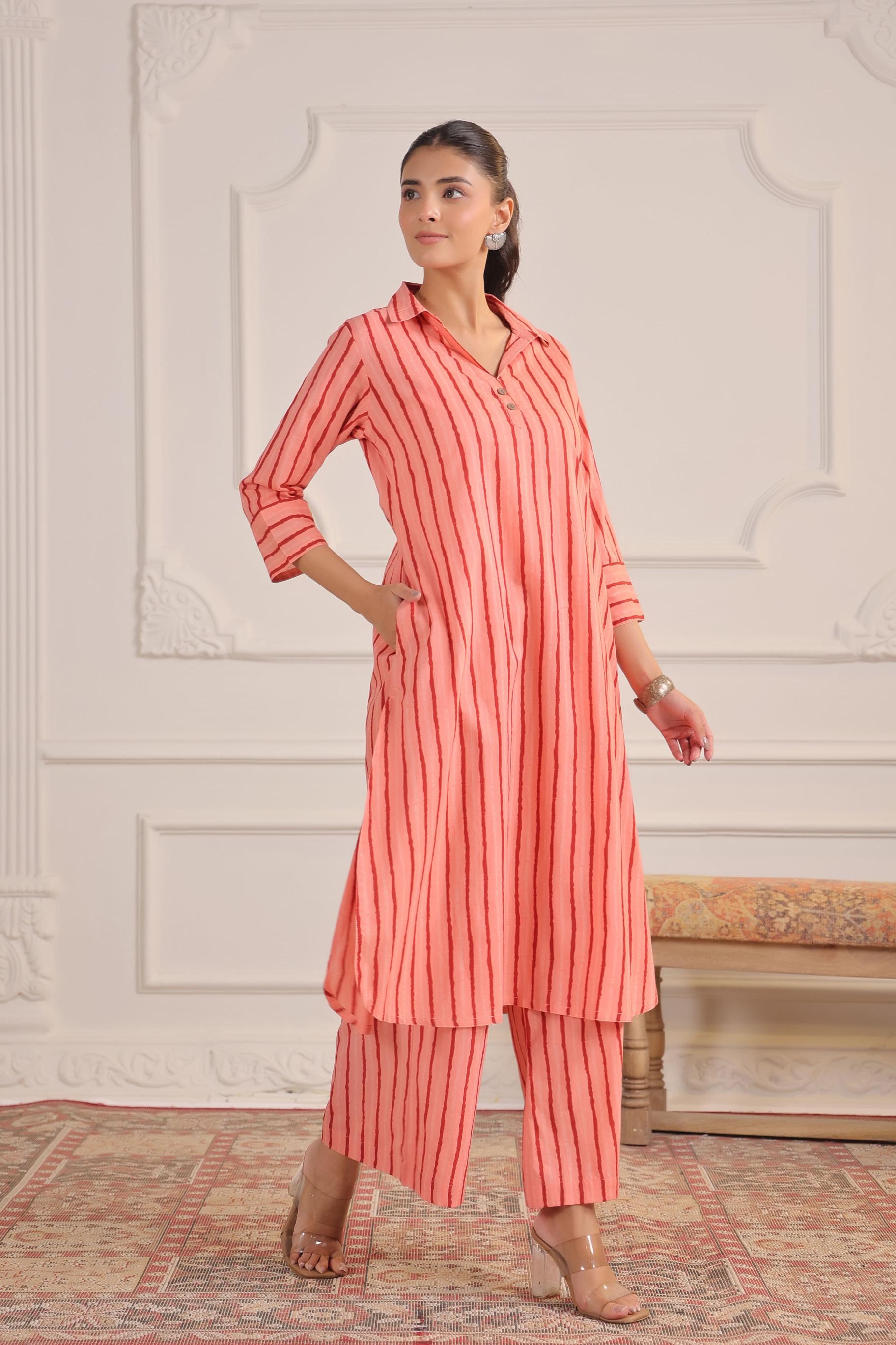 Blushing Peach Striped Cotton Co-ord Set