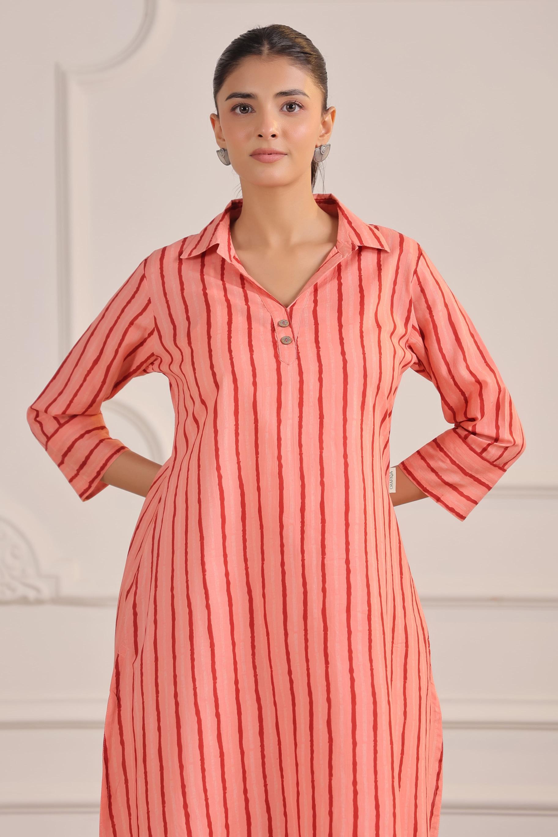 Blushing Peach Striped Cotton Co-ord Set