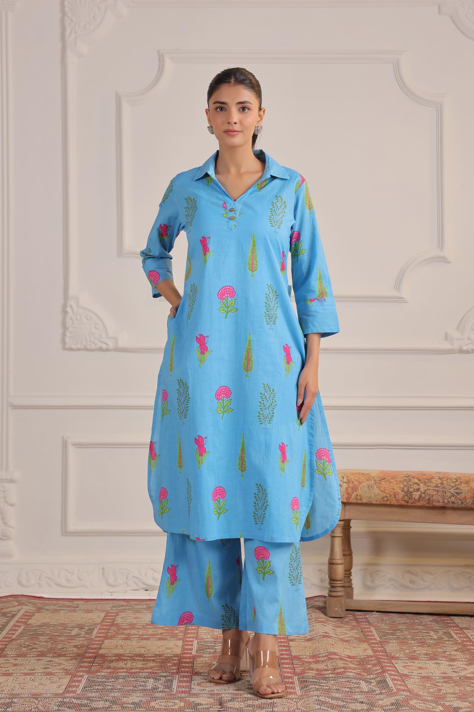 Sky Blue Boota Cotton Co-ord Set