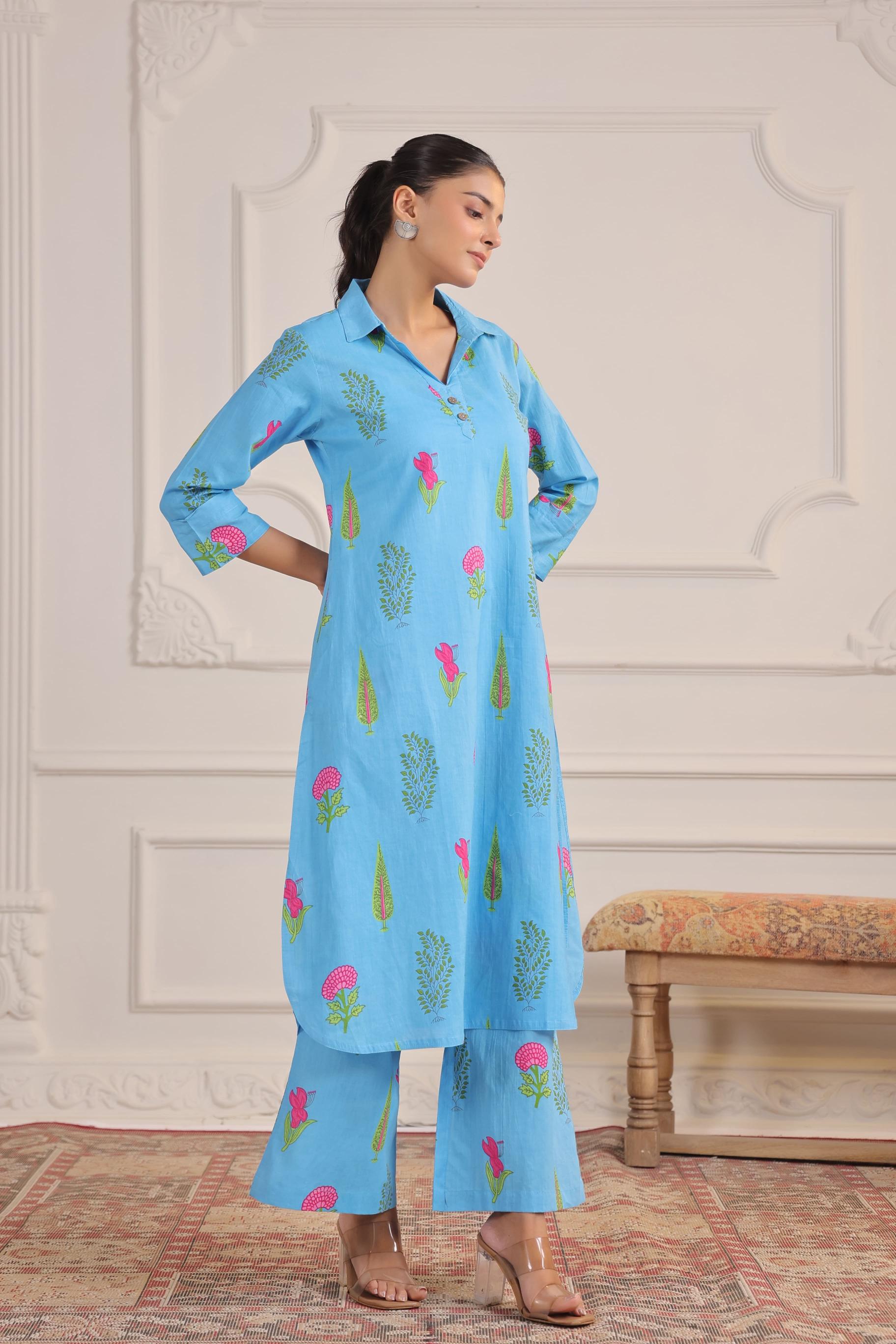 Sky Blue Boota Cotton Co-ord Set