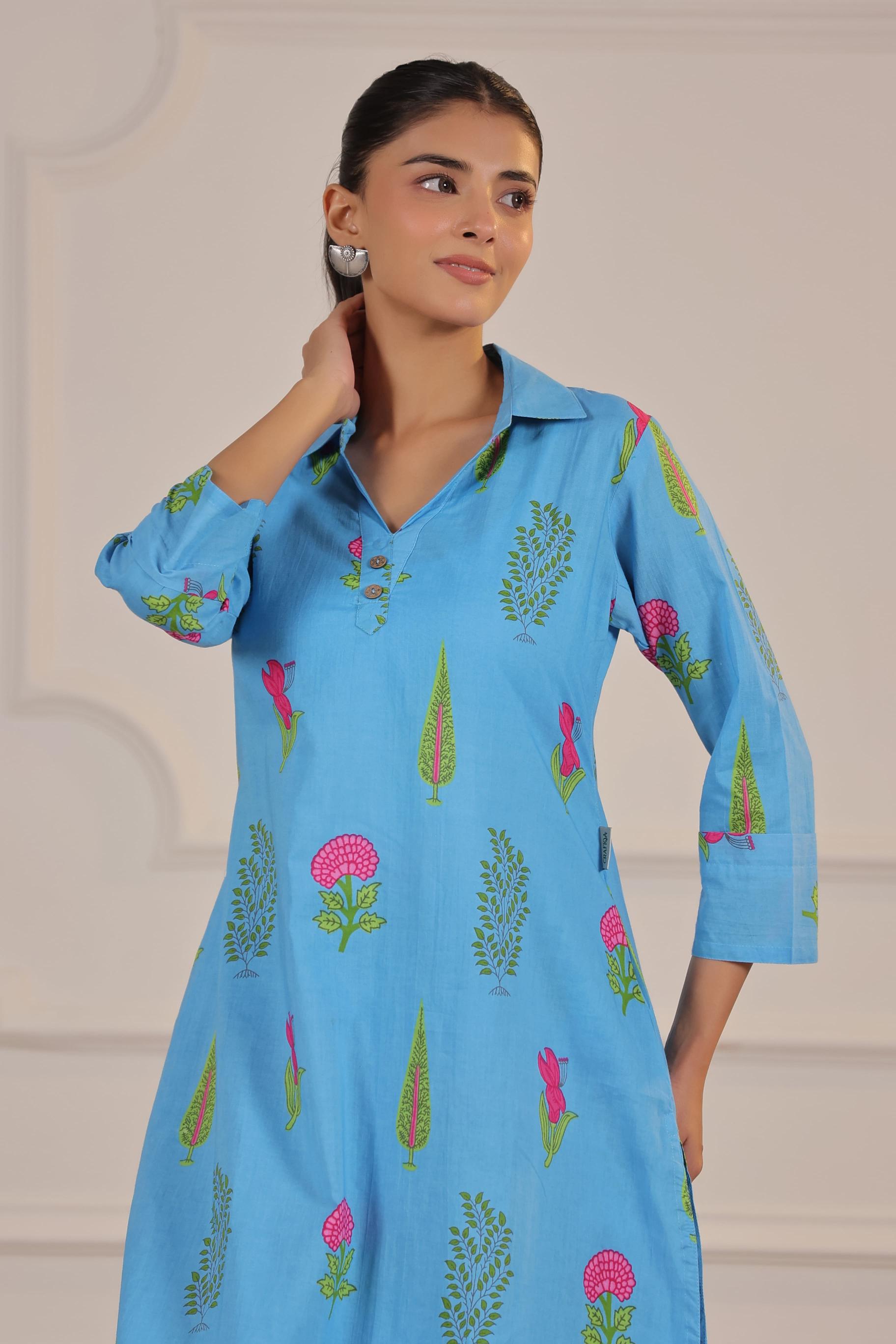 Sky Blue Boota Cotton Co-ord Set