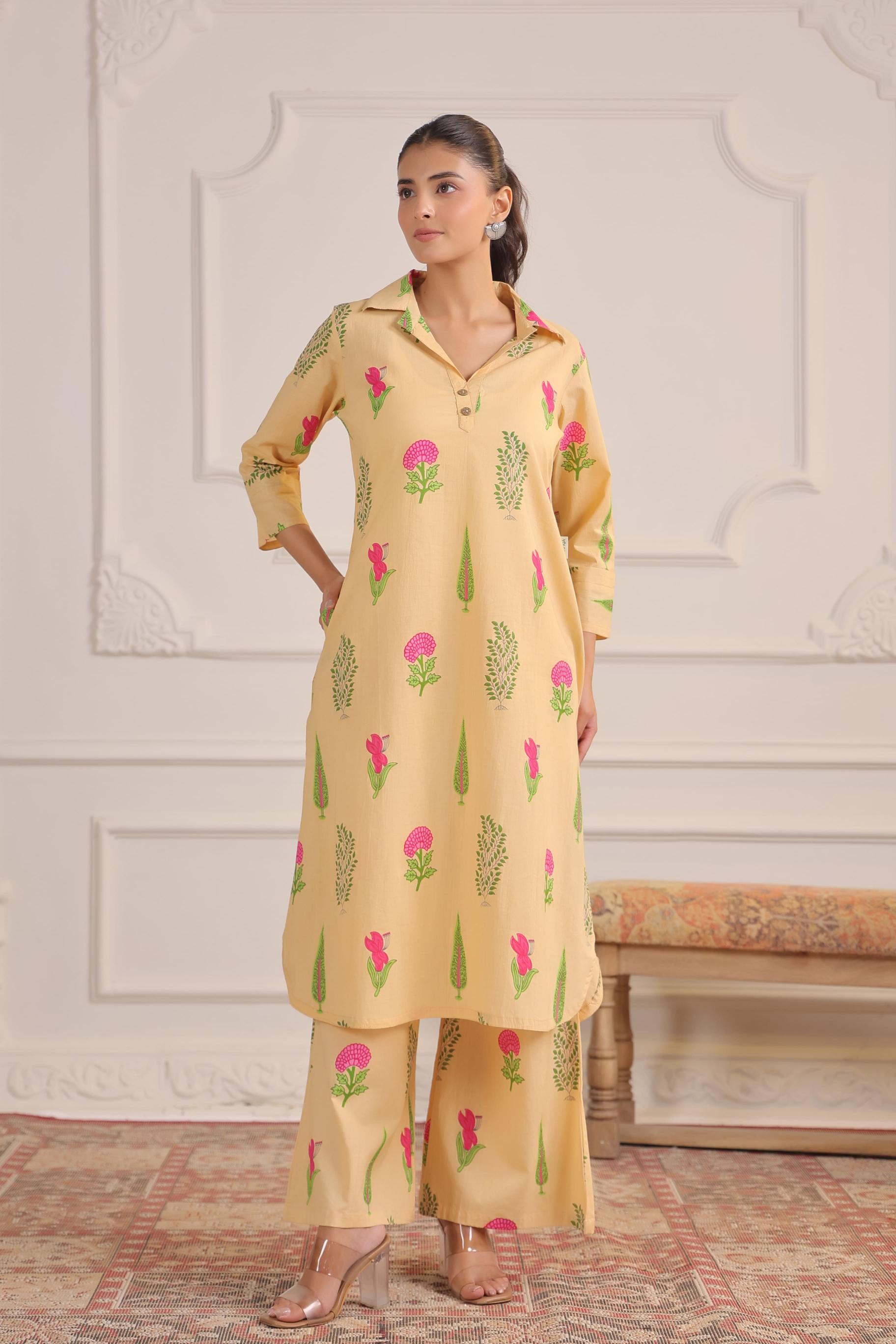 Dark Vanilla Boota Cotton Co-ord Set