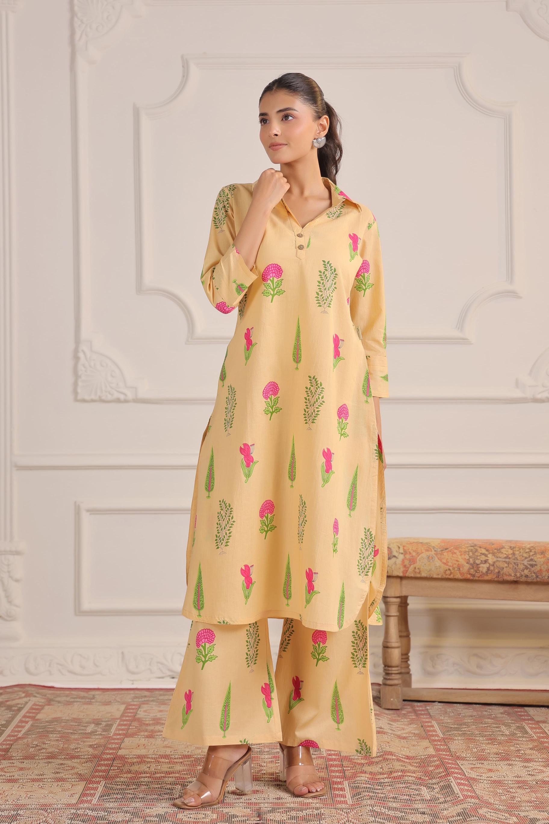 Dark Vanilla Boota Cotton Co-ord Set